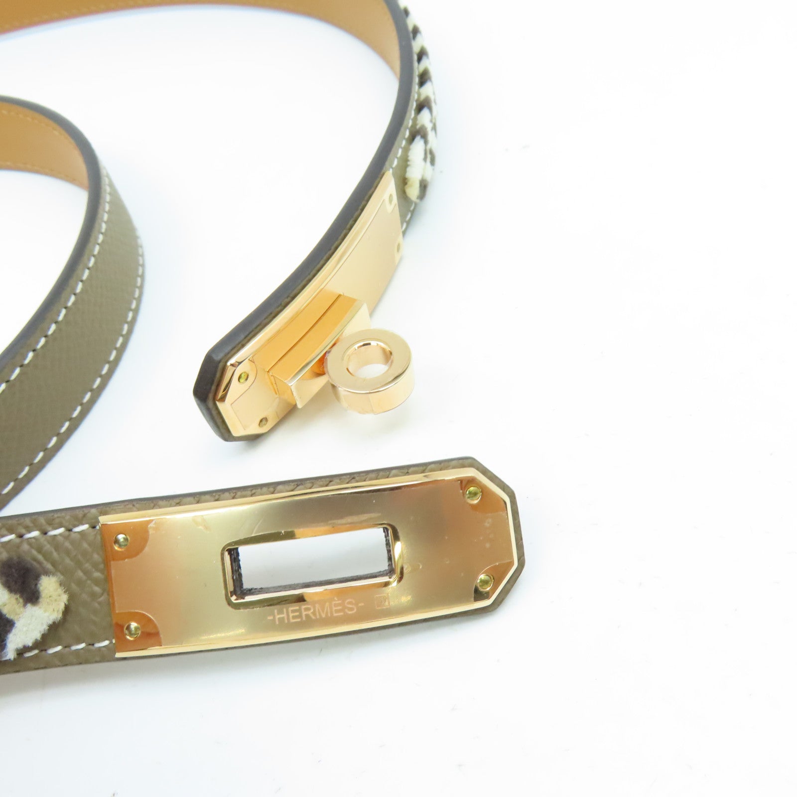 HERMES 【激減優惠】Epsom皮革Kelly Belt金扣皮革帶Etoupe大象灰色