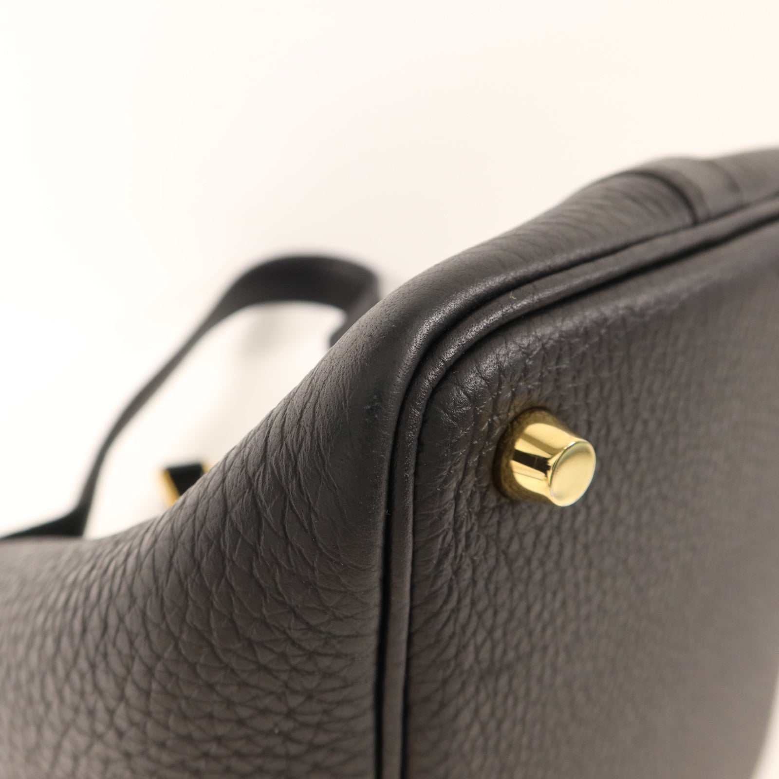 HERMES Clemence皮革Picotin PM金扣手挽袋Noir