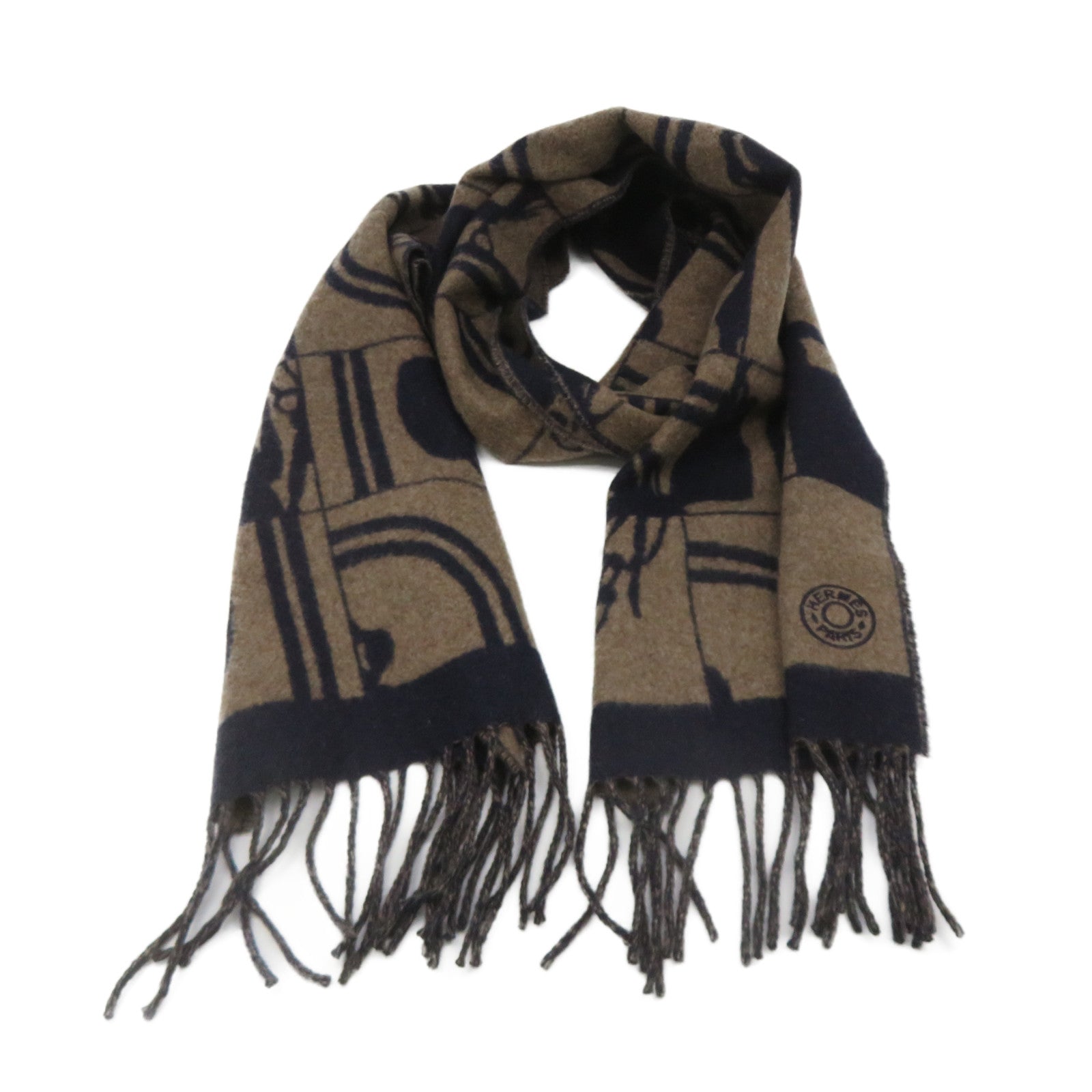 HERMES 【激減優惠精選】羊絨Scarf圍巾棕色/藍色