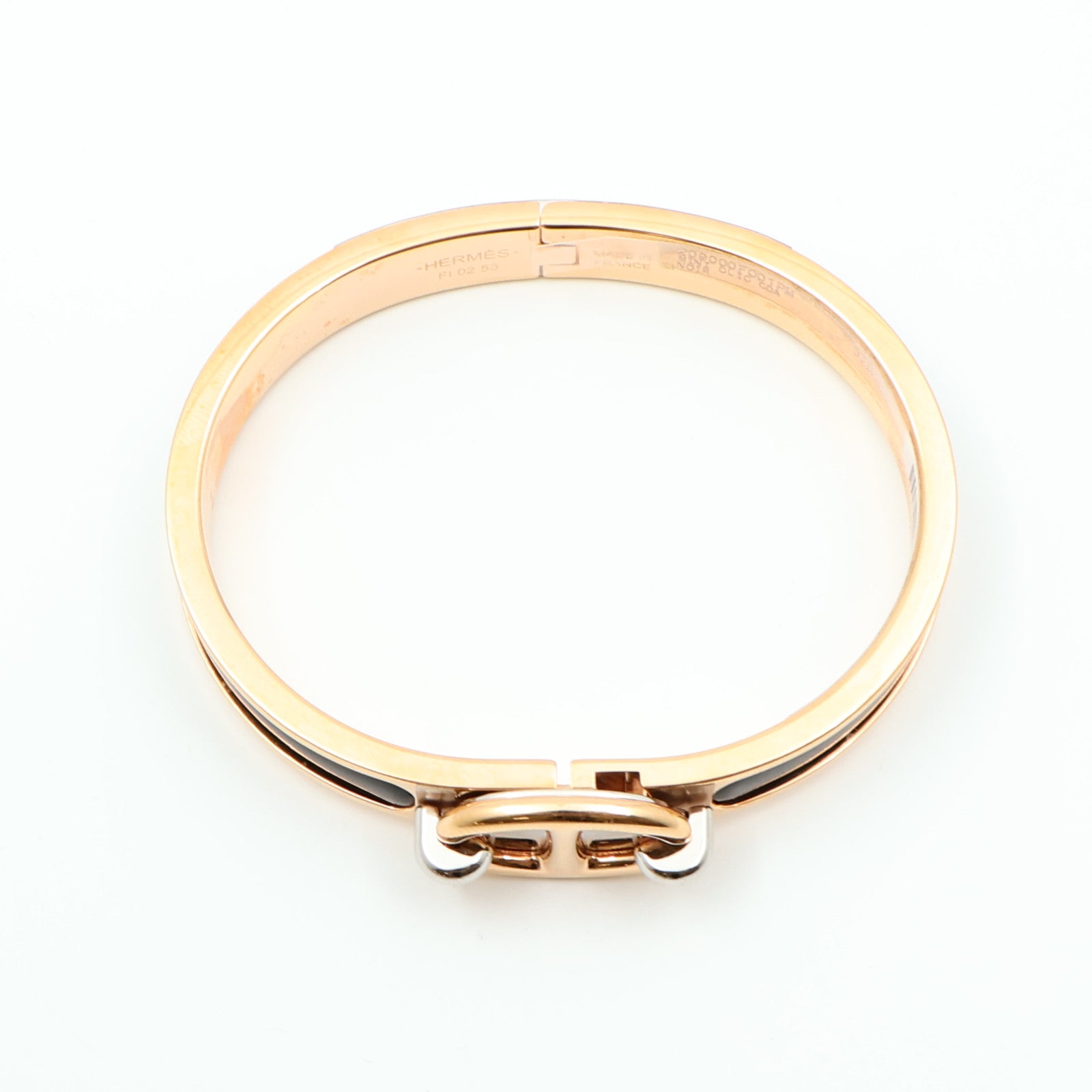 HERMES 琺瑯/金屬Mini Clic Chaîne d'Ancre金扣手鐲Noir