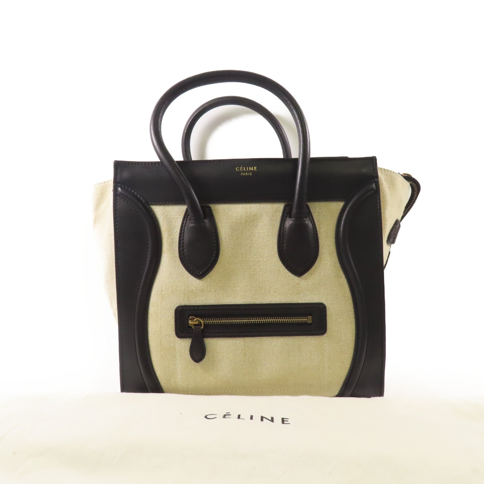 CELINE 帆布/皮革Luggage手挽袋米色/黑色