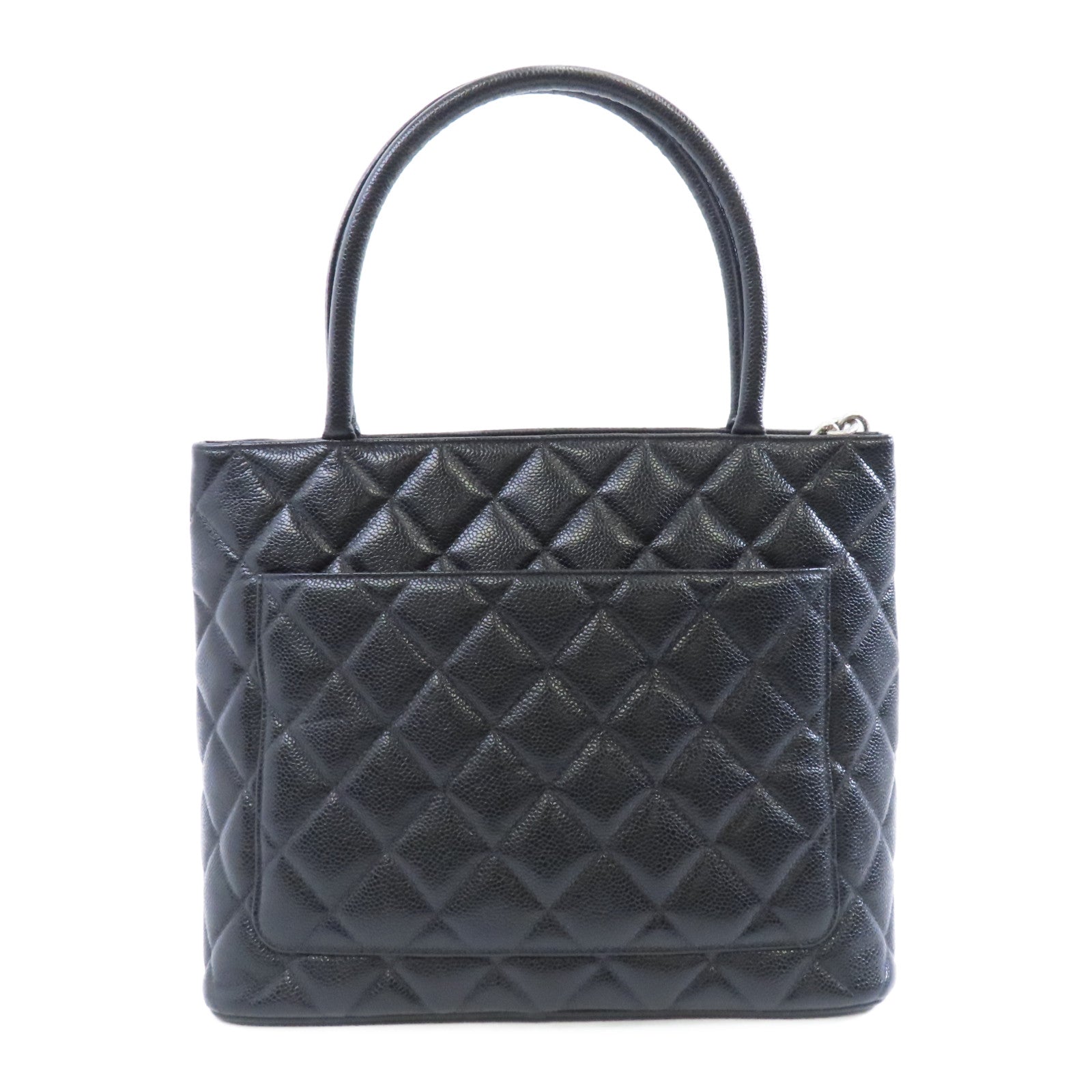 CHANEL 菱格Caviar皮革Medallion Tote Bag銀扣手挽袋黑色