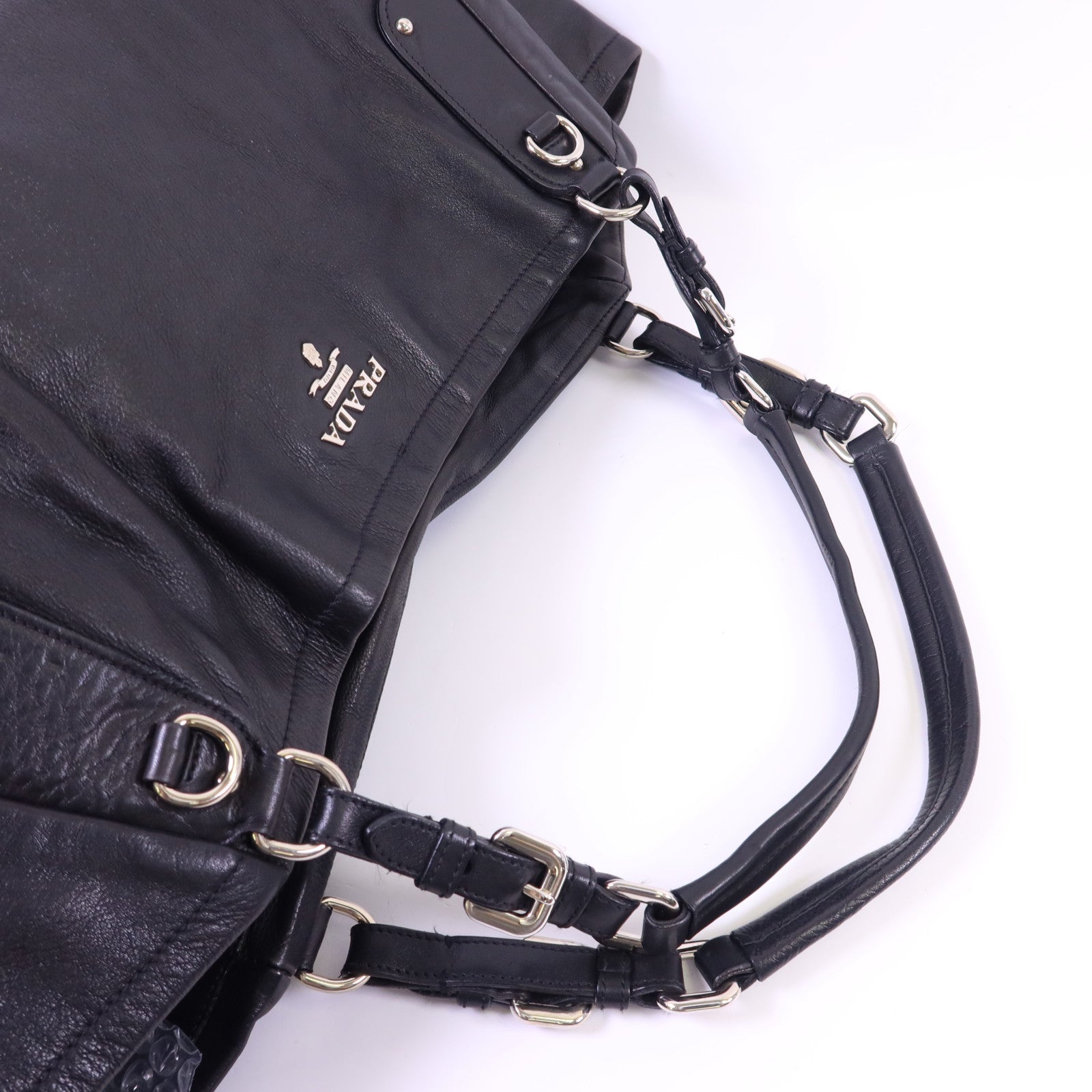 PRADA 牛皮皮革Shoulder Bag銀扣肩背袋