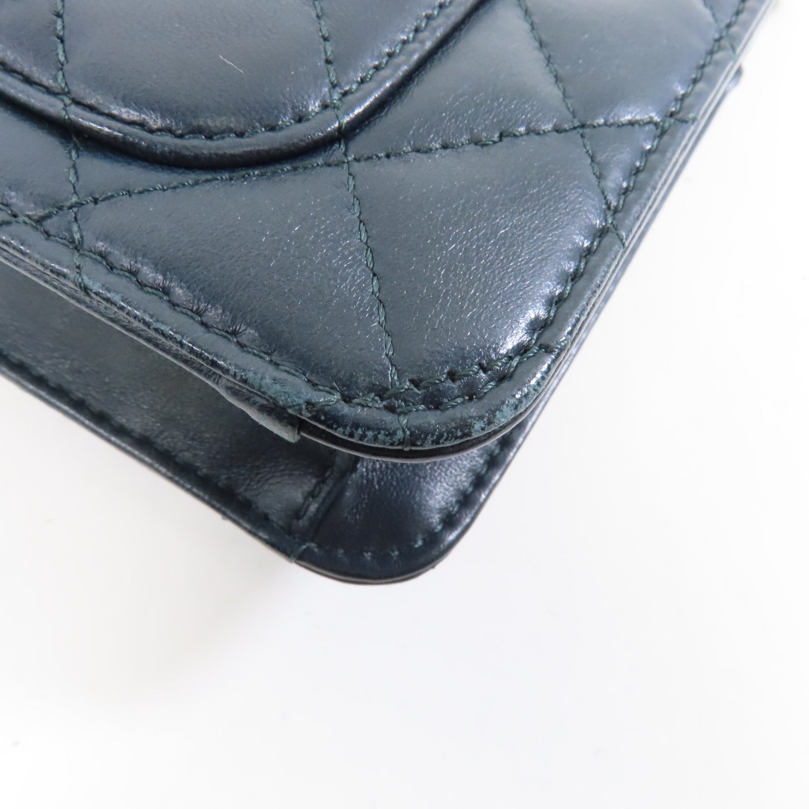 CHANEL 【激減優惠】菱格牛皮皮革Chain Shoulder金扣鏈帶肩背袋深綠色