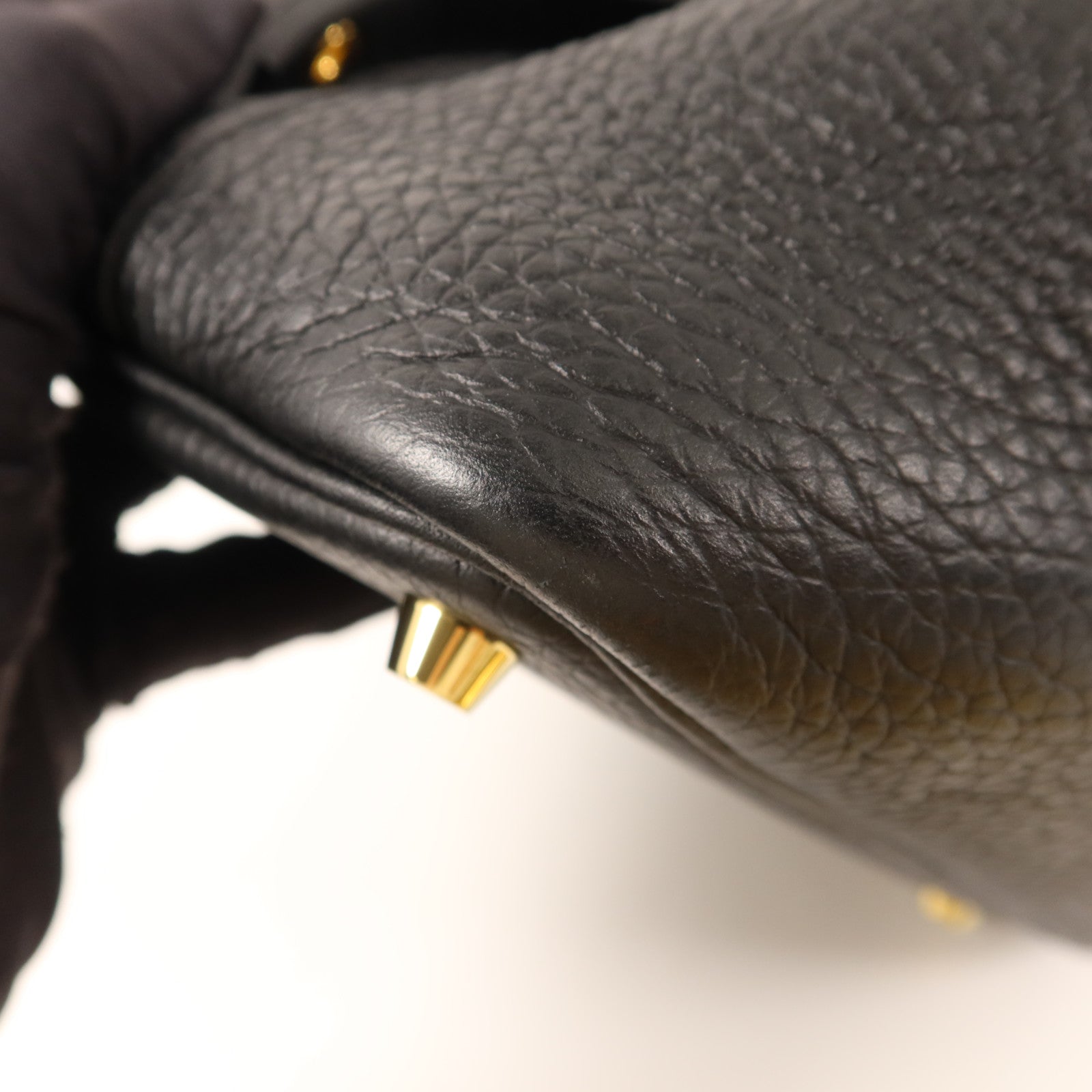 HERMES Clemence皮革Picotin PM金扣手挽袋Noir