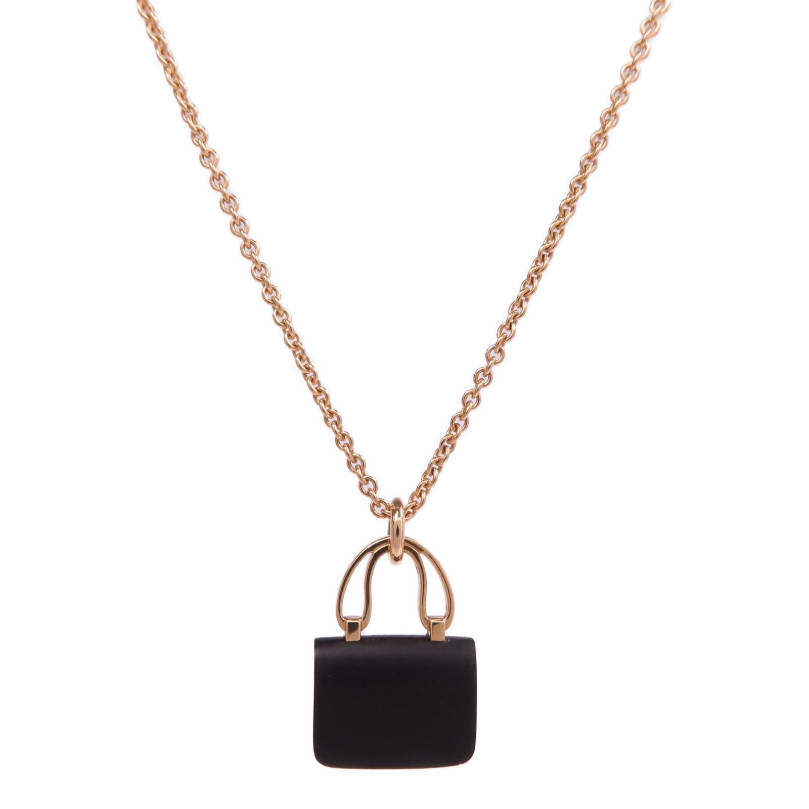 HERMES 18K玫瑰金Constance Necklace黑玉項鍊