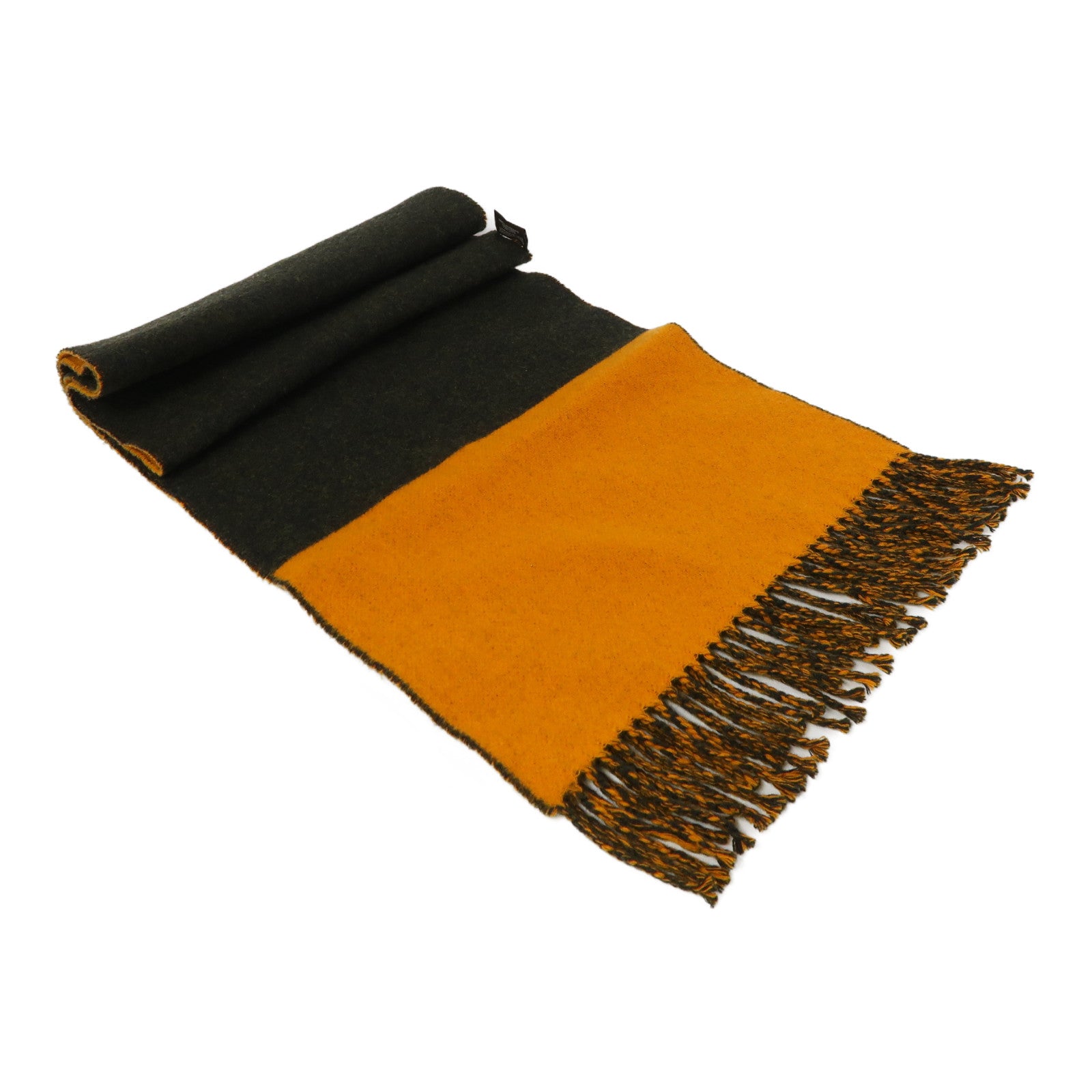 HERMES 羊絨Muffler/Scarf圍巾橙色/深綠色