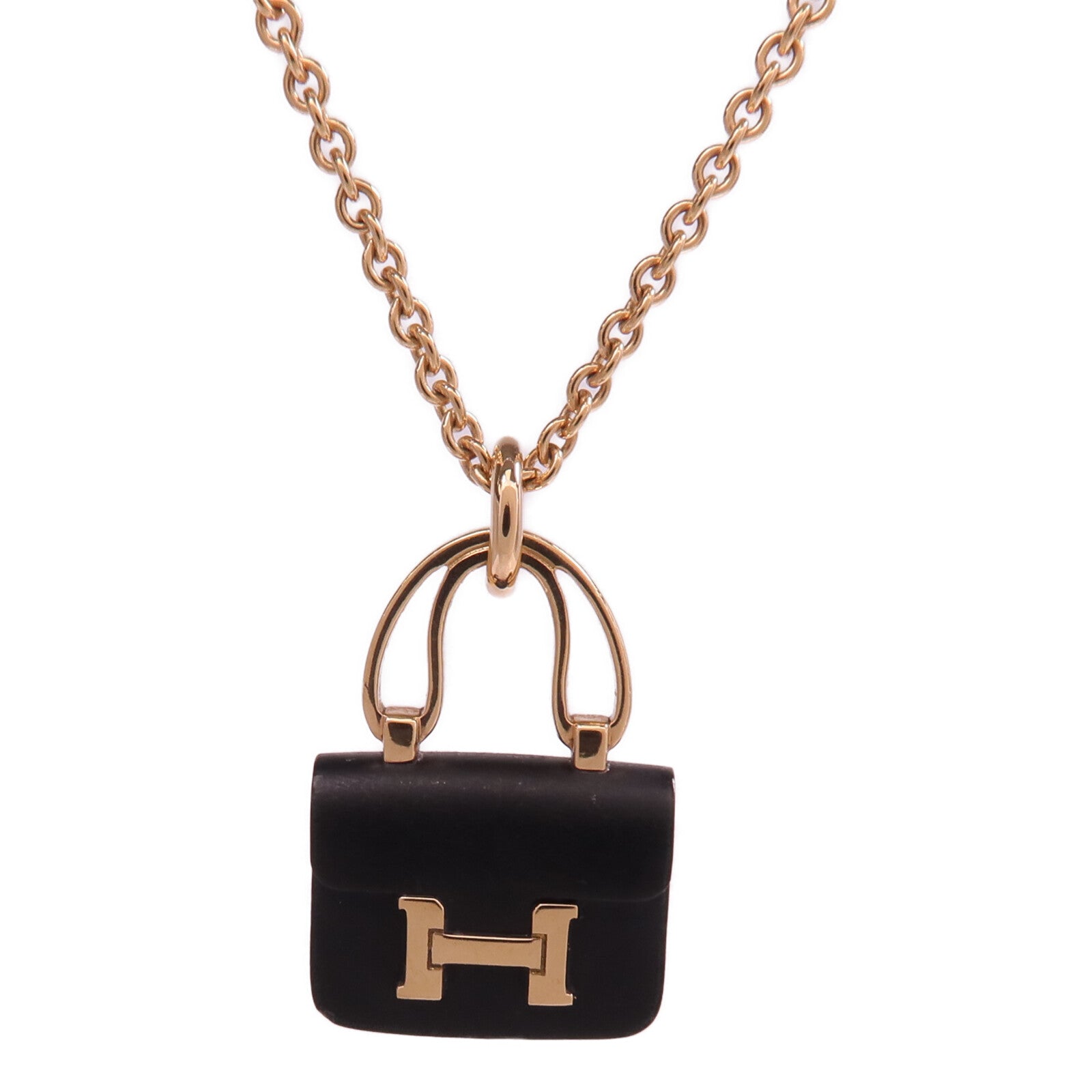 HERMES 18K玫瑰金Constance Necklace黑玉項鍊