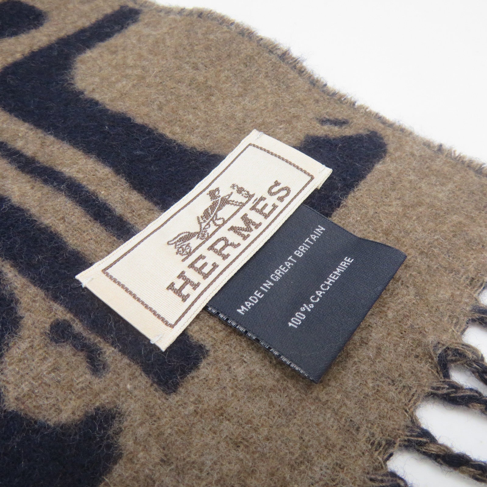 HERMES 【激減優惠精選】羊絨Scarf圍巾棕色/藍色