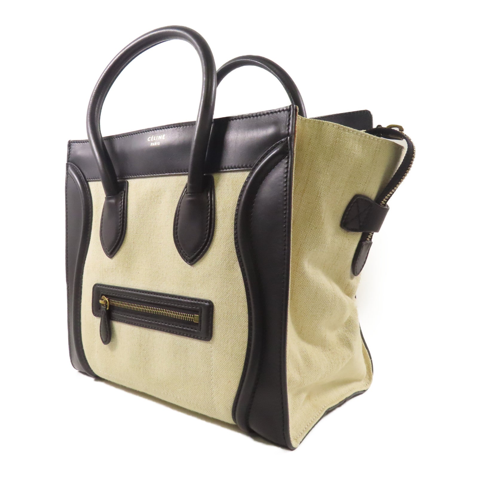 CELINE 帆布/皮革Luggage手挽袋米色/黑色