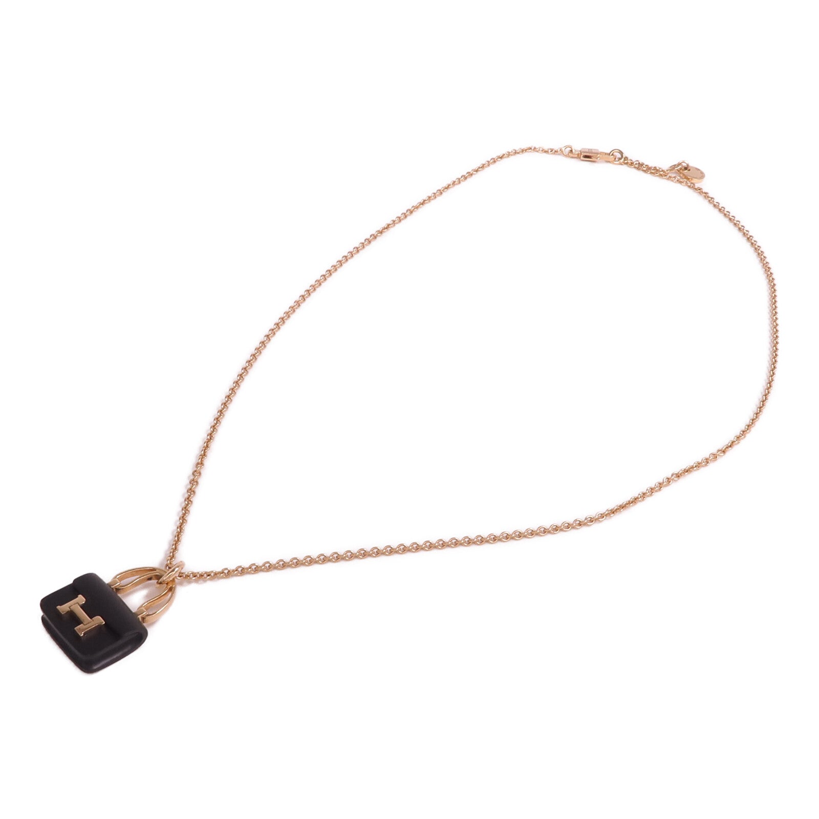 HERMES 18K玫瑰金Constance Necklace黑玉項鍊
