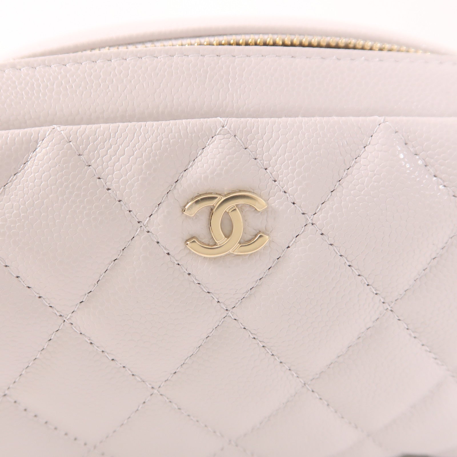 CHANEL CC GHW Pouch Calfskin Leather Light Gray