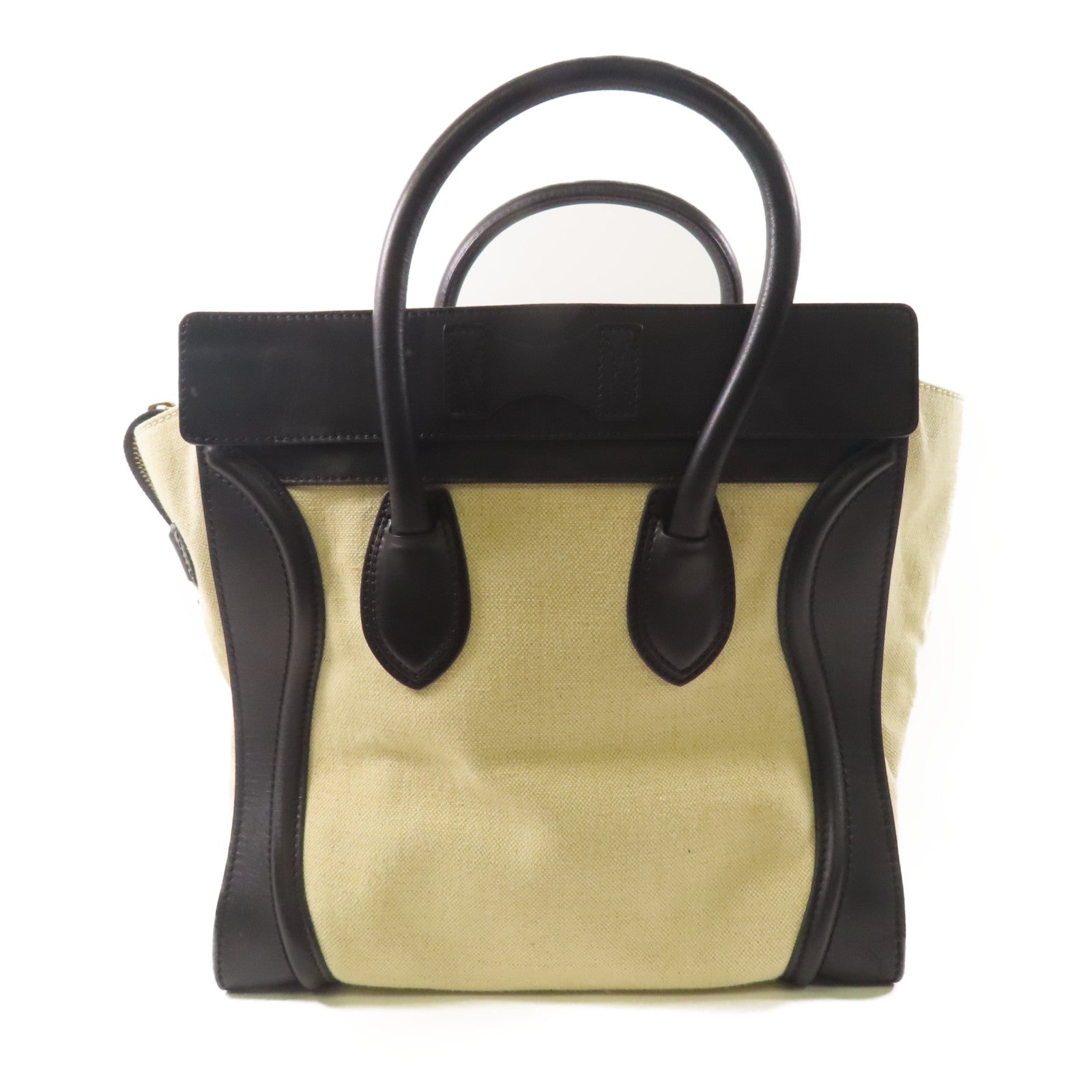 CELINE 帆布/皮革Luggage手挽袋米色/黑色