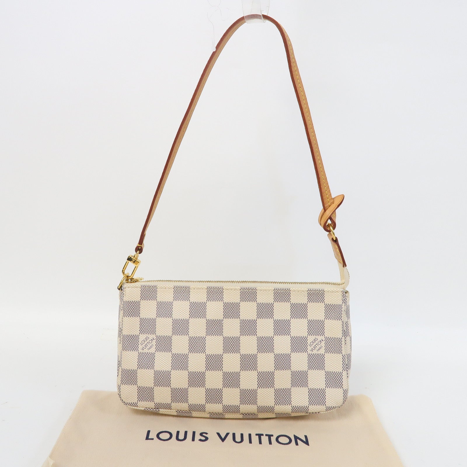 LOUIS VUITTON Damier Azur Pochette Accessoires金扣肩背袋白色