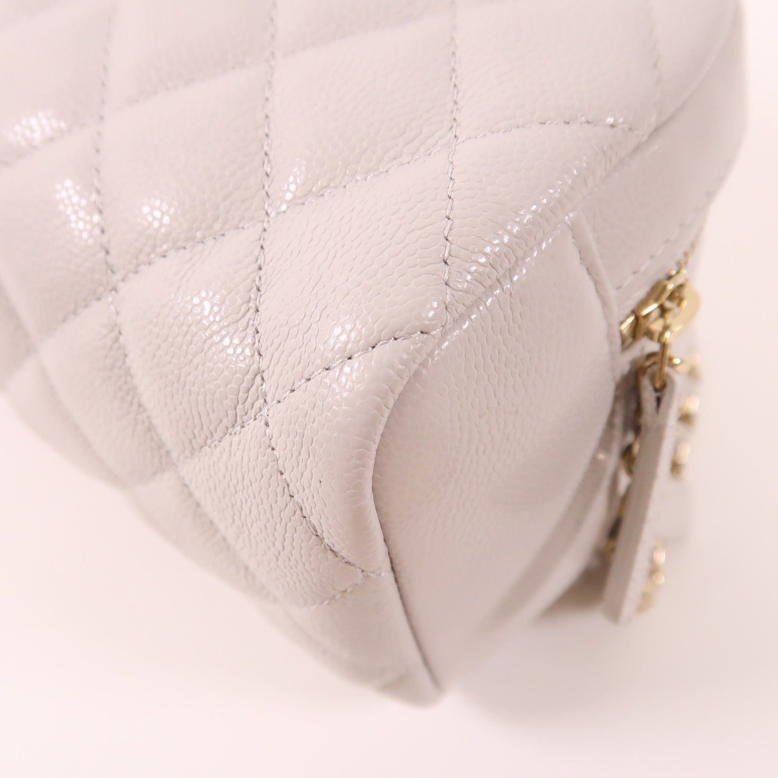 CHANEL CC GHW Pouch Calfskin Leather Light Gray