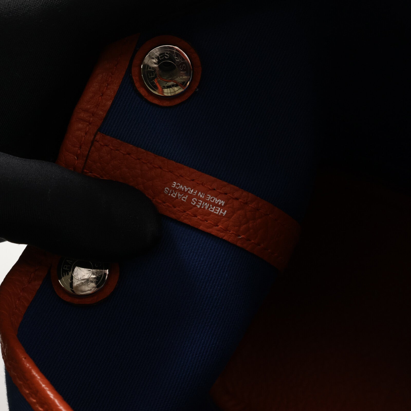 HERMES Canvas/Negonda皮革Garden Party TPM手挽袋Capucine/Bleu Outre