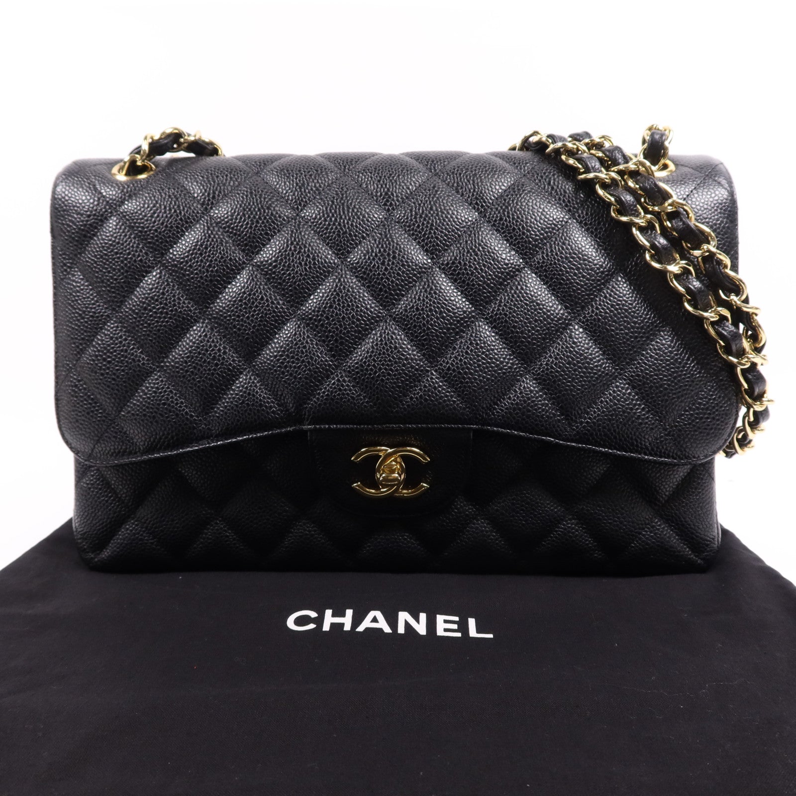 CHANEL 牛皮皮革Large Classic金扣鏈帶肩背袋