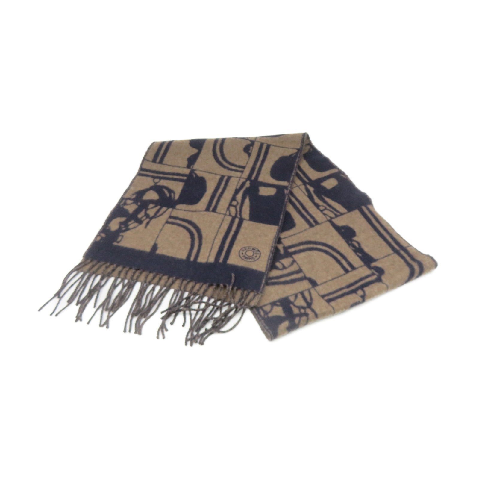 HERMES 【激減優惠精選】羊絨Scarf圍巾棕色/藍色