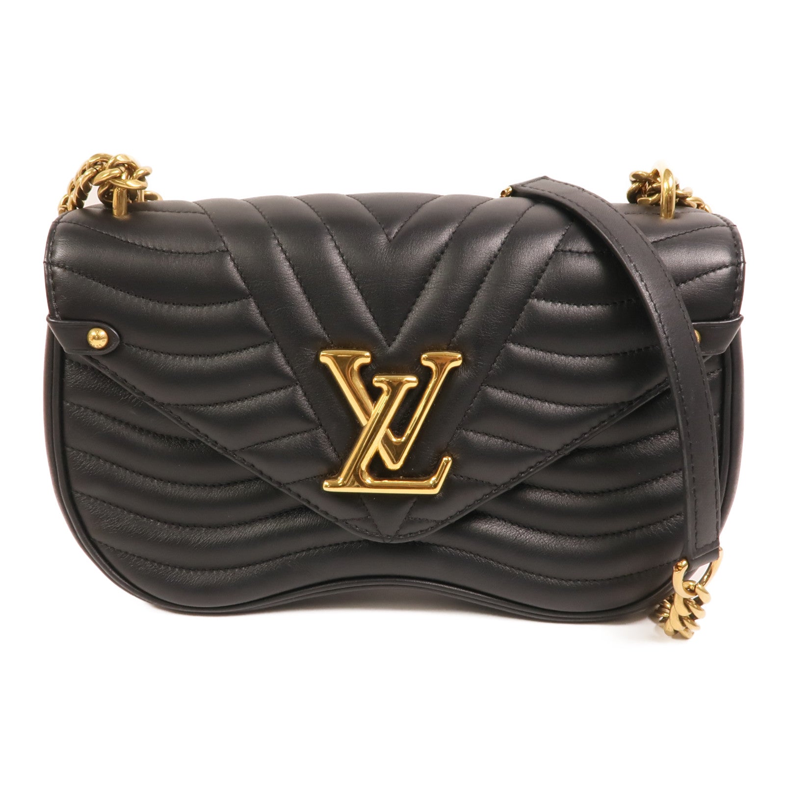 LOUIS VUITTON 牛皮皮革New Wave MM金扣鏈帶手挽肩背兩用袋