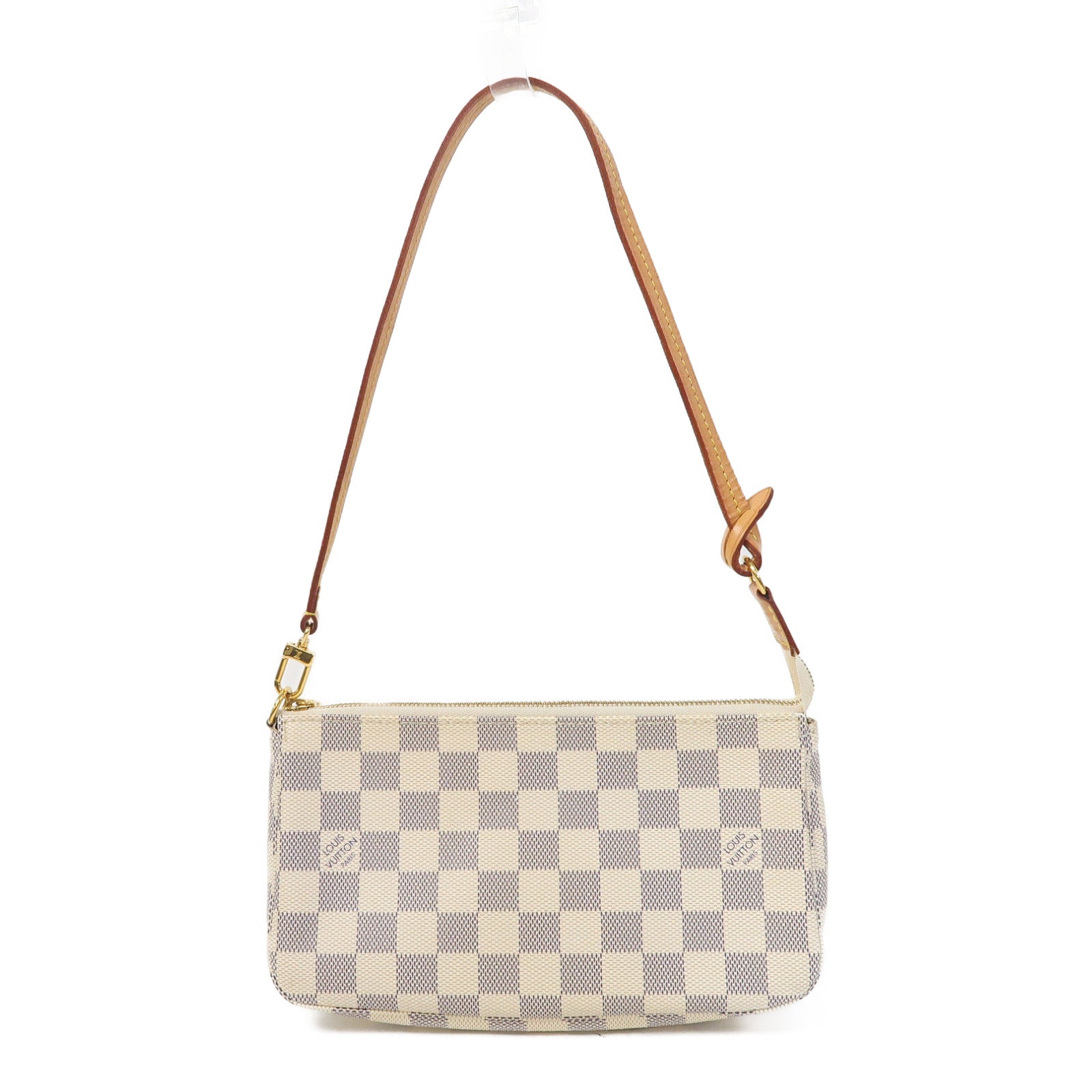 LOUIS VUITTON Damier Azur Pochette Accessoires金扣肩背袋白色