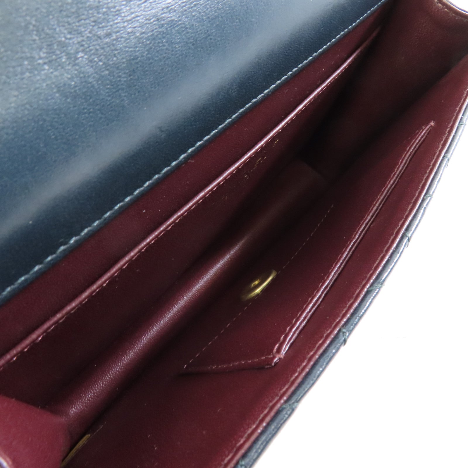 CHANEL 菱格牛皮皮革Chain Shoulder金扣鏈帶肩背袋深綠色