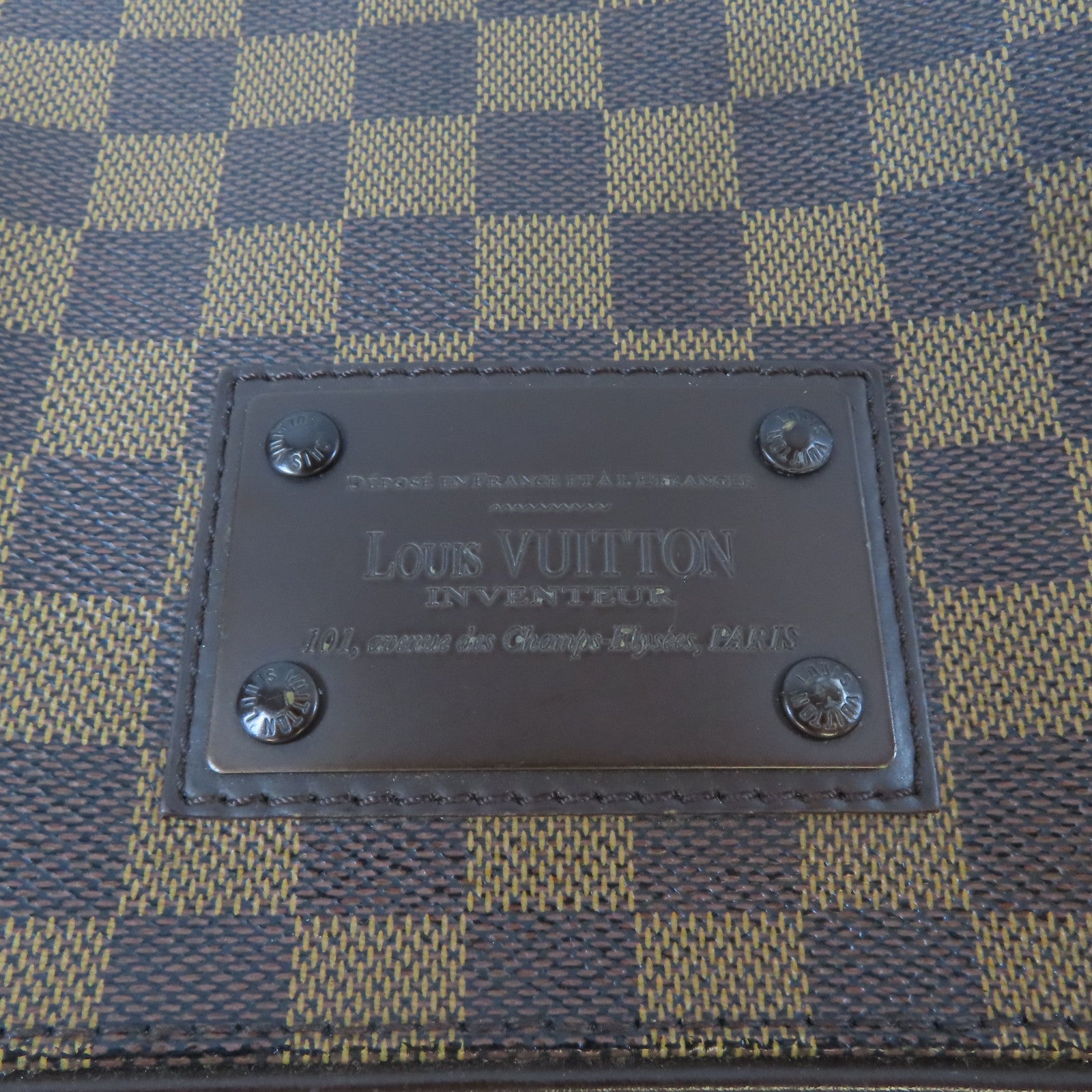 LOUIS VUITTON Damier Ebene Brooklyn MM金扣肩背袋啡色