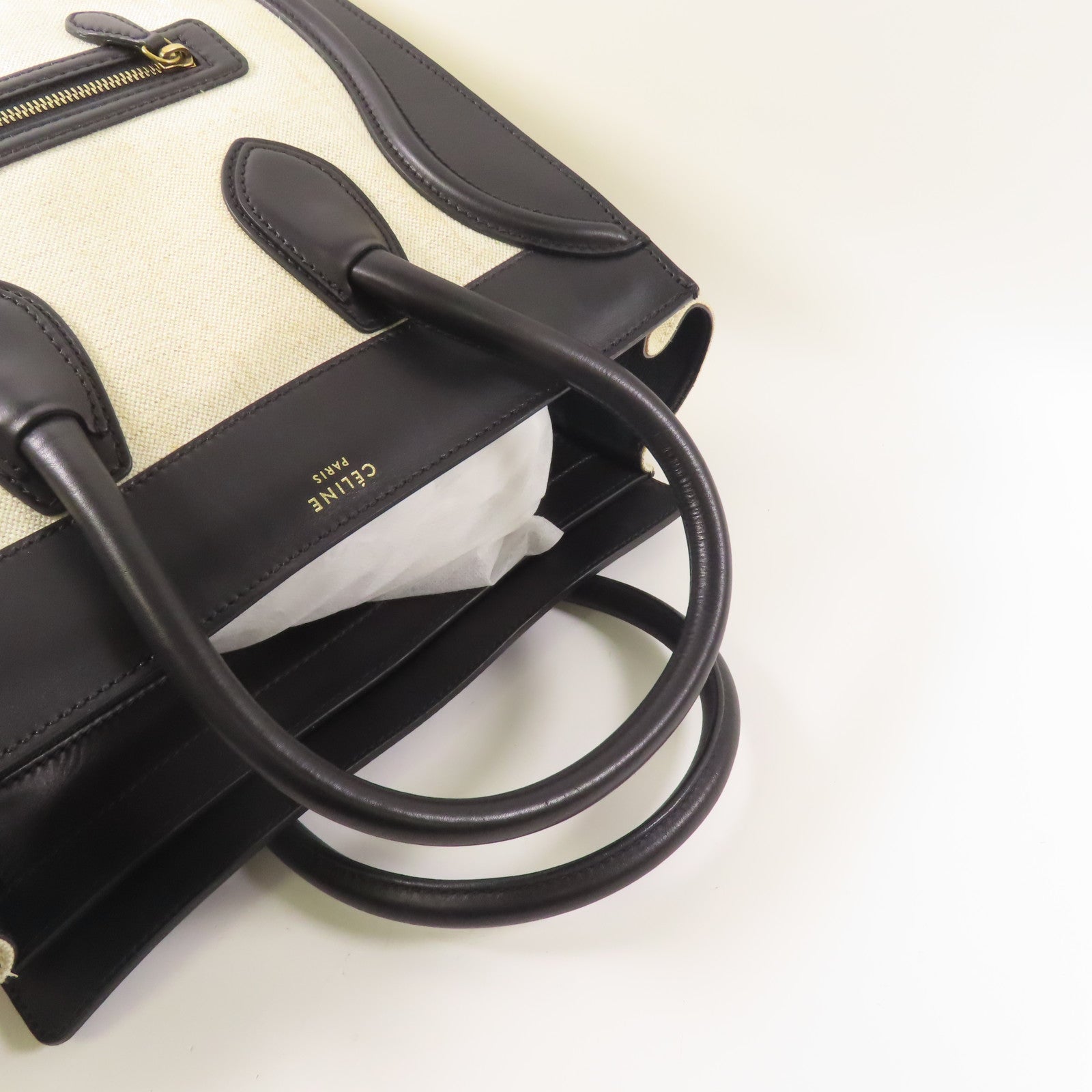 CELINE 帆布/皮革Luggage手挽袋米色/黑色
