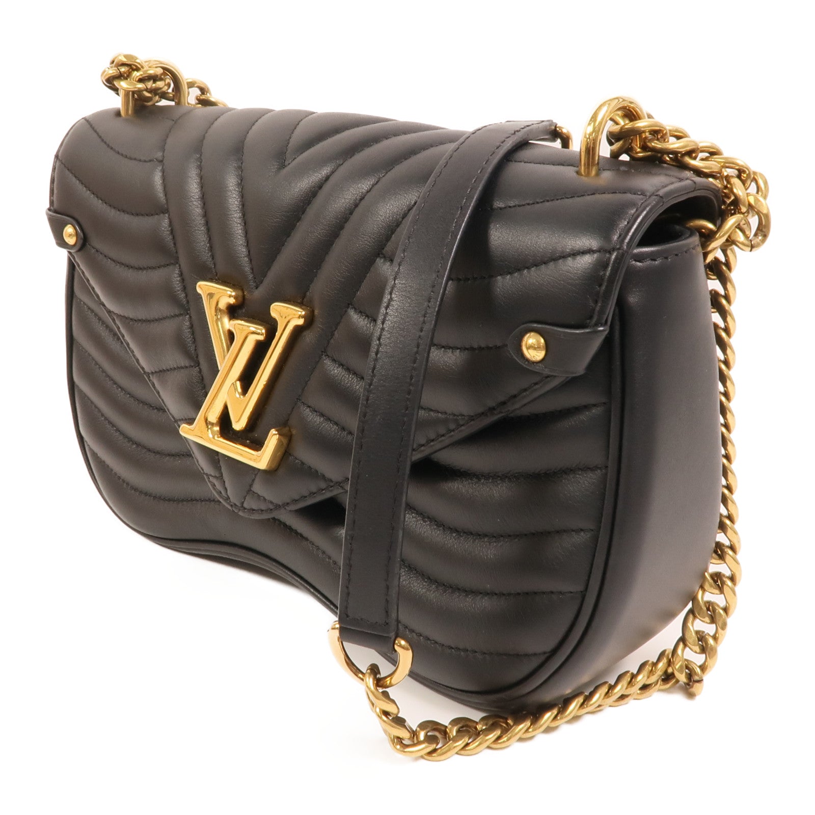 LOUIS VUITTON 牛皮皮革New Wave MM金扣鏈帶手挽肩背兩用袋
