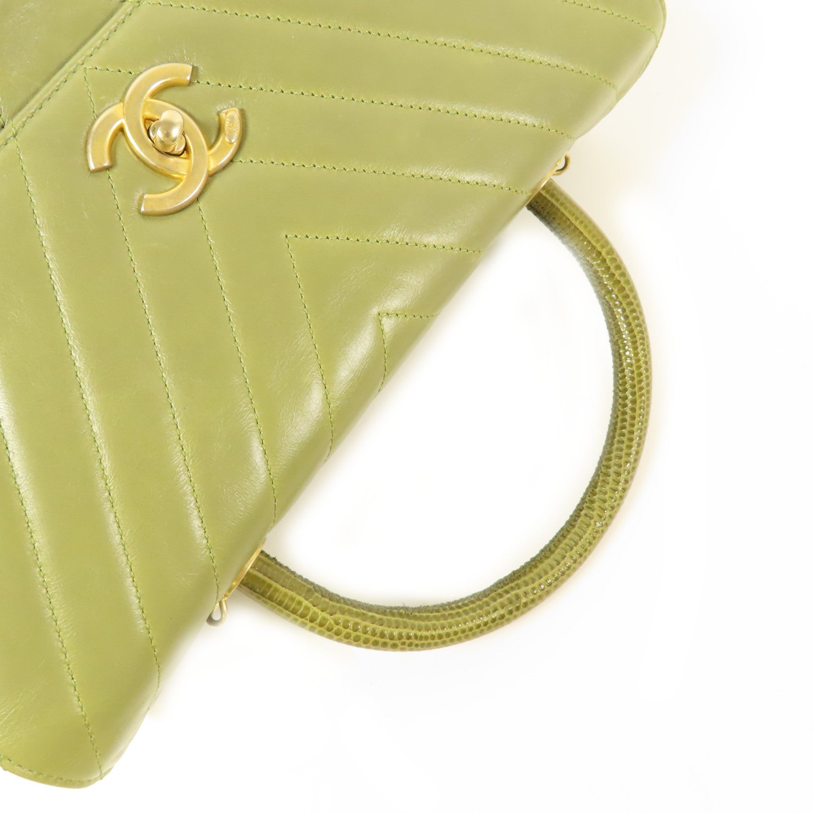 CHANEL 牛皮皮革/蜥蝪皮革Coco Handle Large金扣鏈帶手挽肩背兩用袋