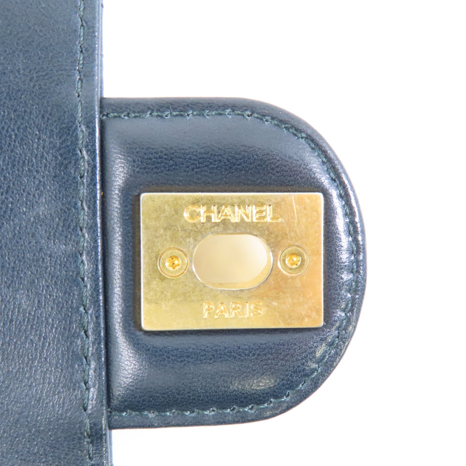 CHANEL 菱格牛皮皮革Chain Shoulder金扣鏈帶肩背袋深綠色