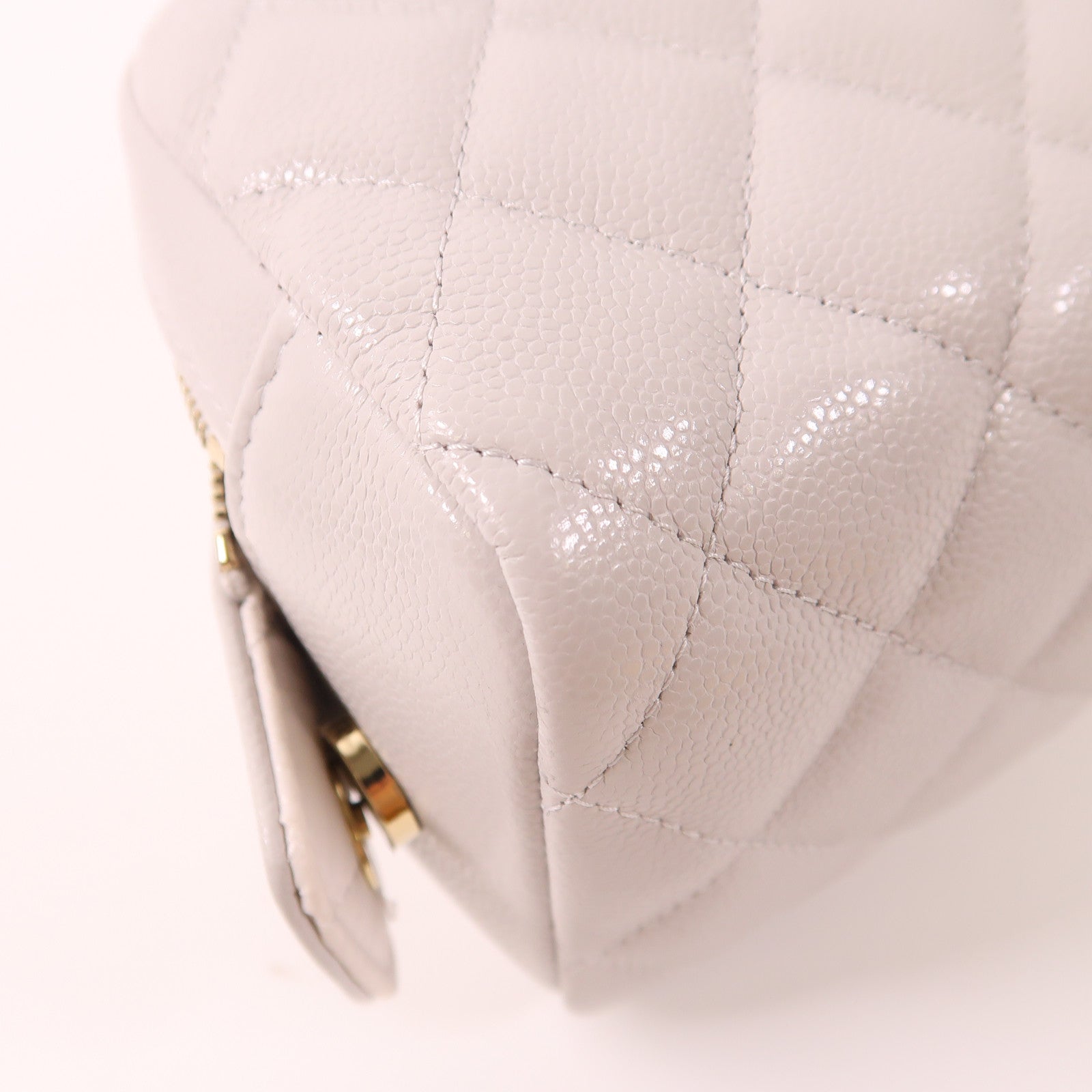 CHANEL CC GHW Pouch Calfskin Leather Light Gray