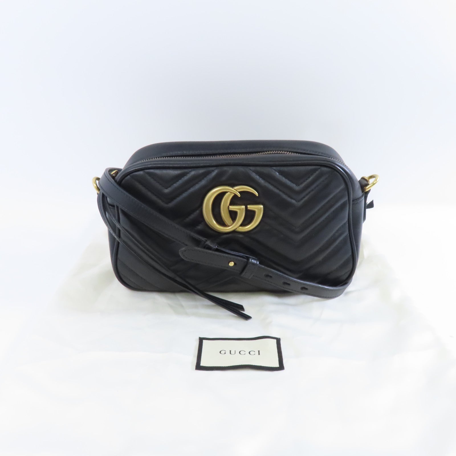 GUCCI 牛皮皮革GG Marmont金扣肩背袋黑色