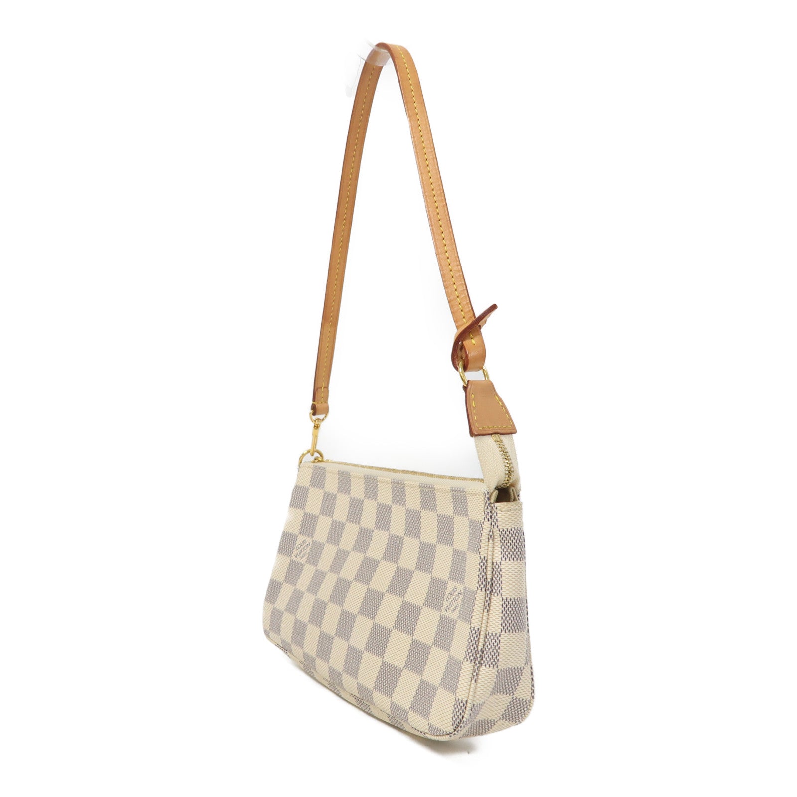 LOUIS VUITTON Damier Azur Pochette Accessoires金扣肩背袋白色