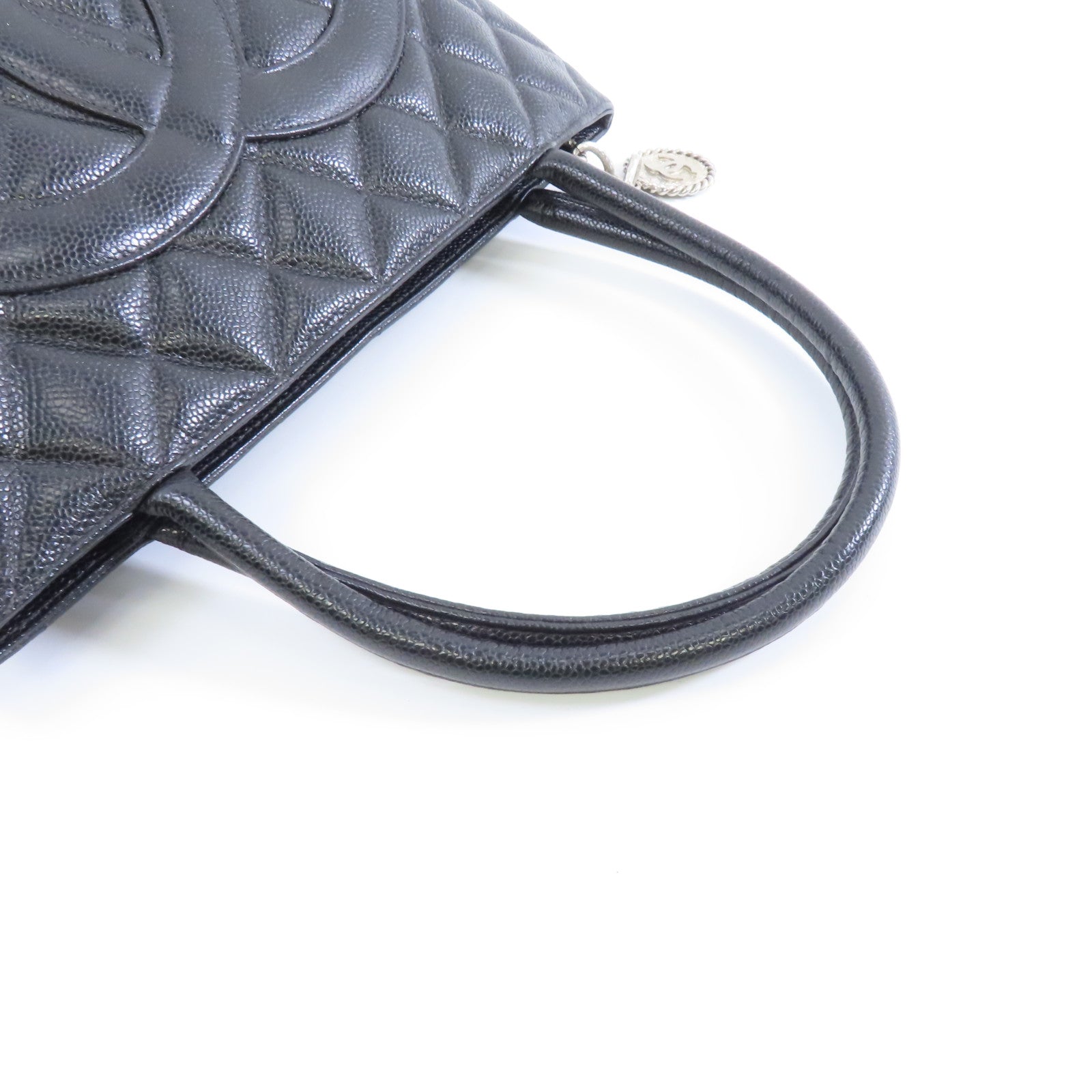 CHANEL 菱格Caviar皮革Medallion Tote Bag銀扣手挽袋黑色