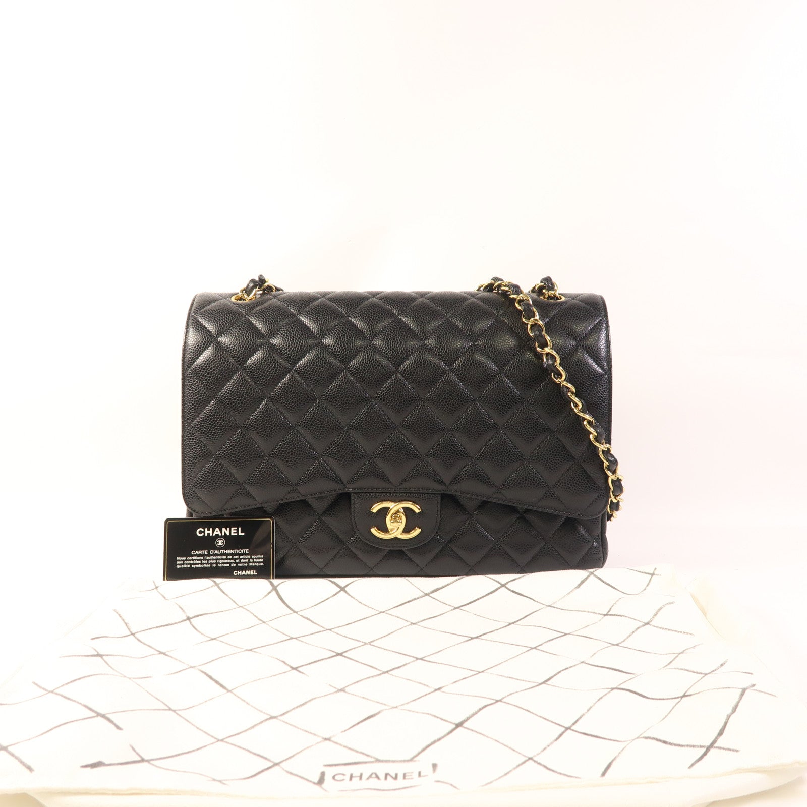 CHANEL 牛皮皮革Maxi Classic金扣鏈帶肩背袋