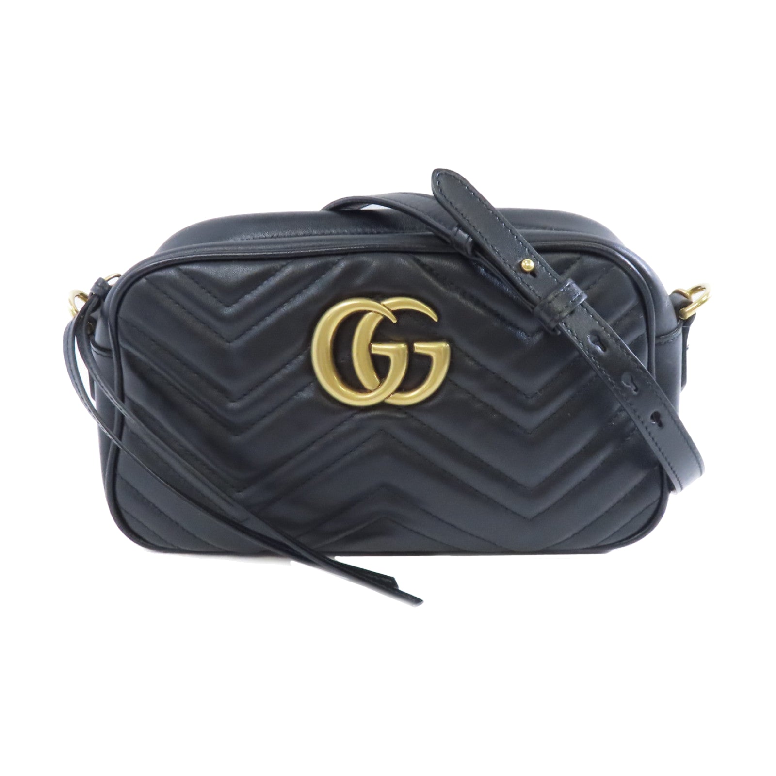 GUCCI 牛皮皮革GG Marmont金扣肩背袋黑色