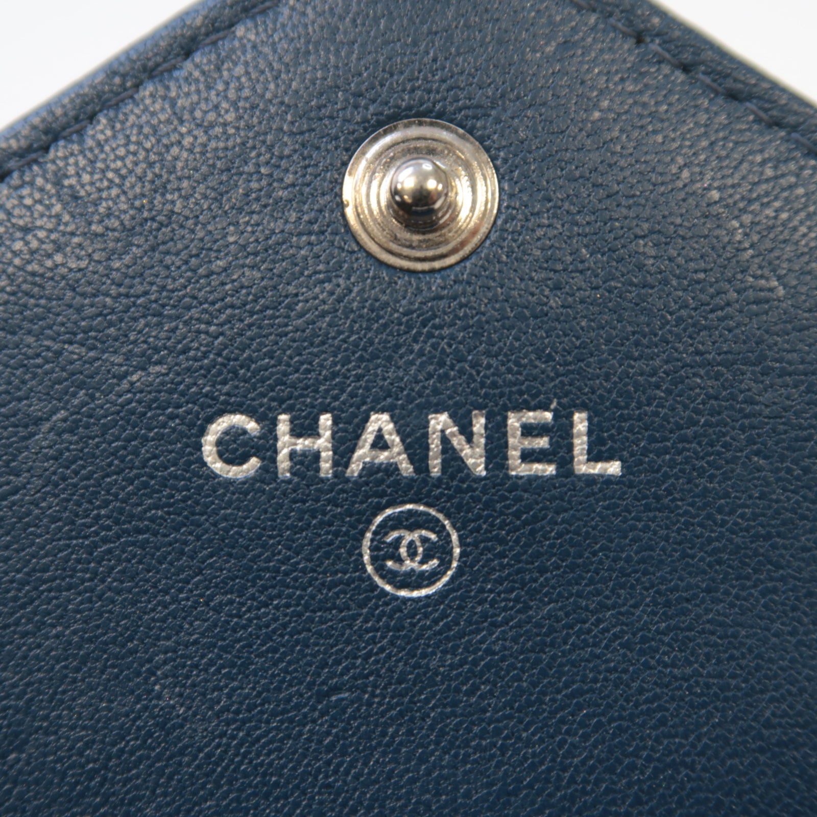 CHANEL **【激減優惠】斜紋牛皮皮革Wallet銀扣錢包藍色