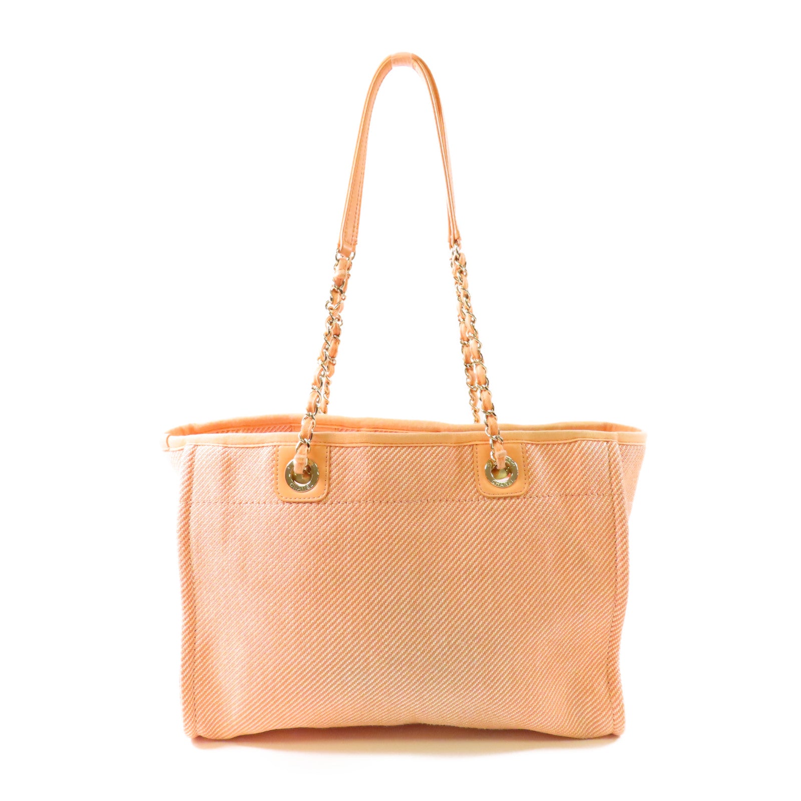 CHANEL 帆布Deauville Tote銀扣鏈帶肩背袋