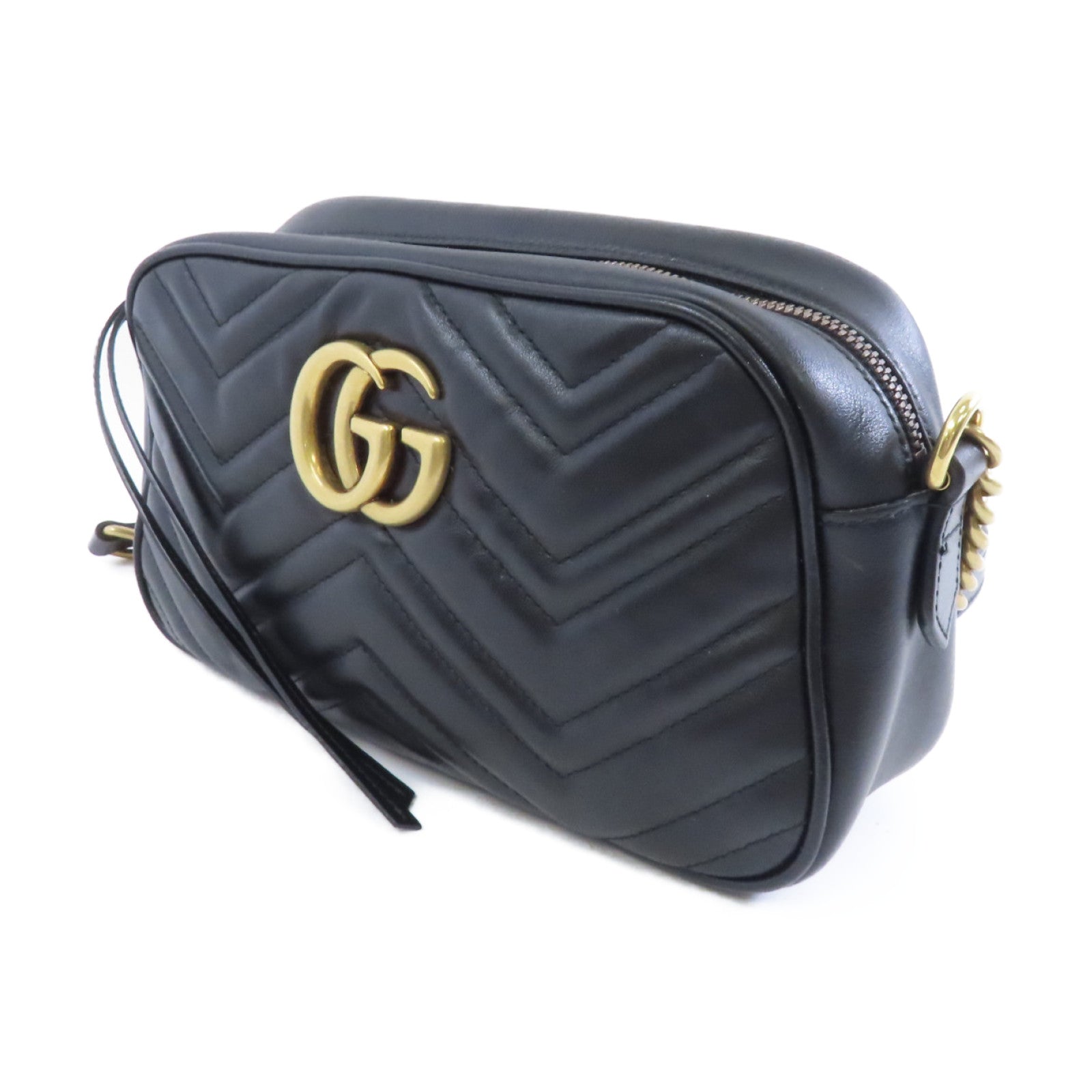 GUCCI 牛皮皮革GG Marmont金扣肩背袋黑色