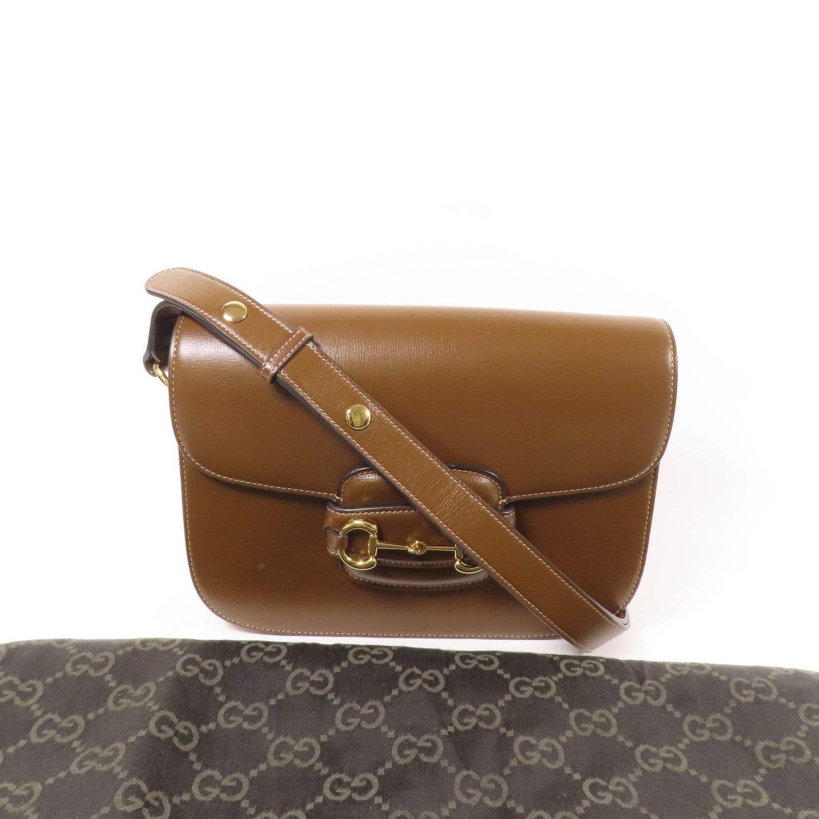 GUCCI 皮革Horsebit 1955 MM金扣肩背袋