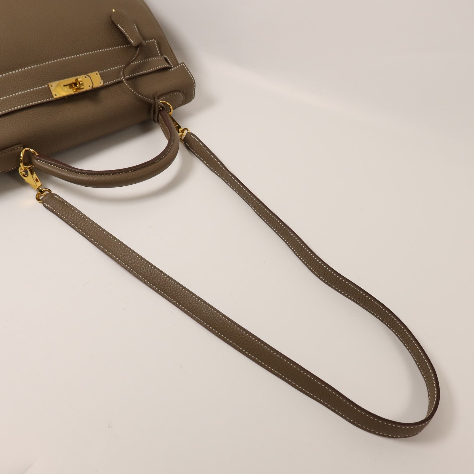 HERMES 【激減優惠】Togo皮革Kelly 32金扣手挽肩背兩用袋Etoupe