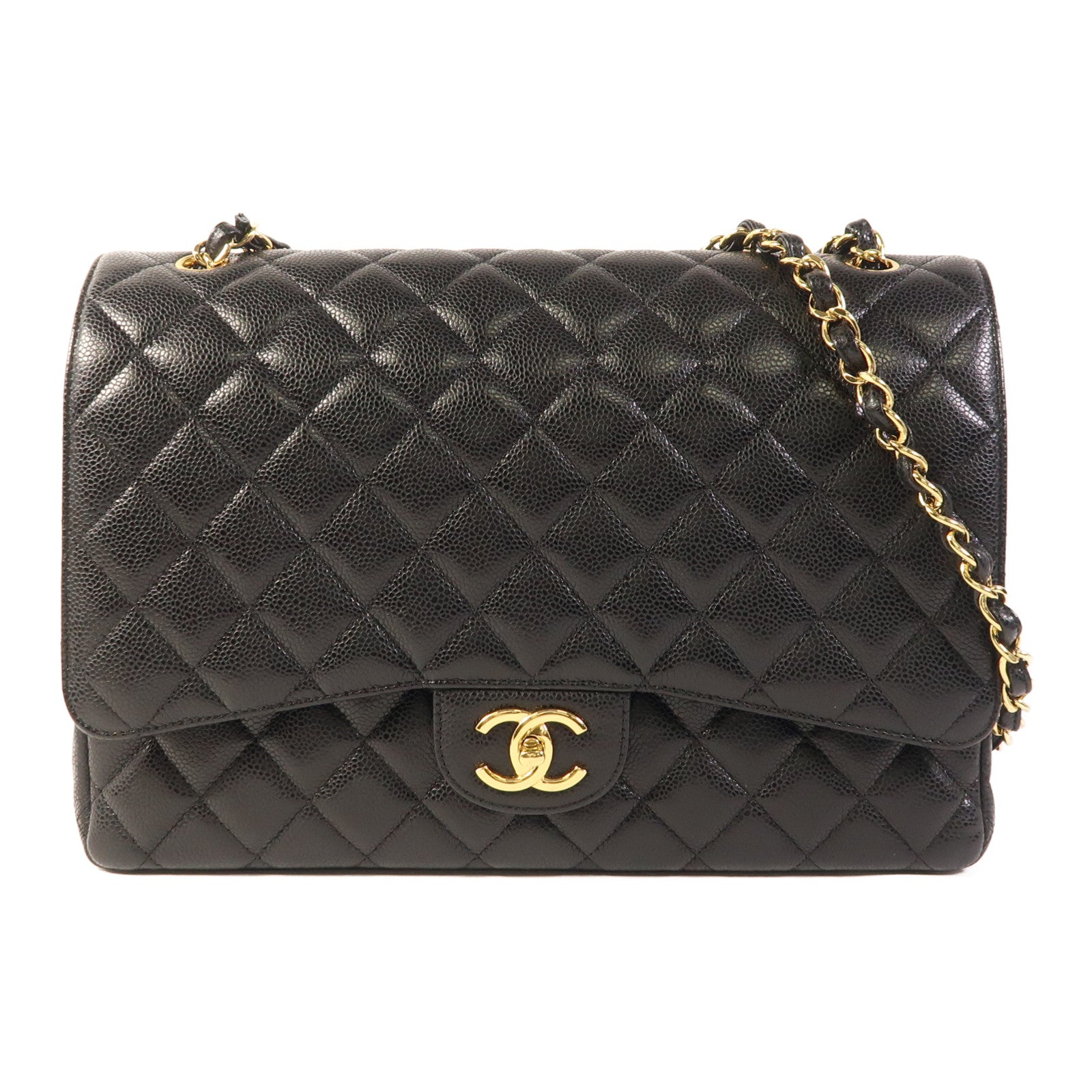 CHANEL 牛皮皮革Maxi Classic金扣鏈帶肩背袋