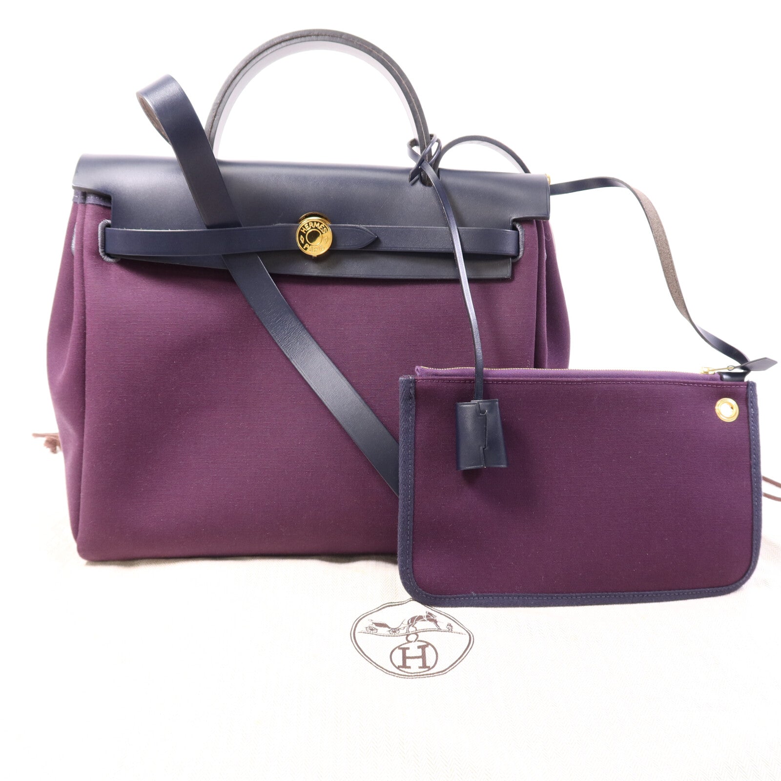 HERMES 帆布Herbag PM金扣手挽肩背兩用袋Cassis