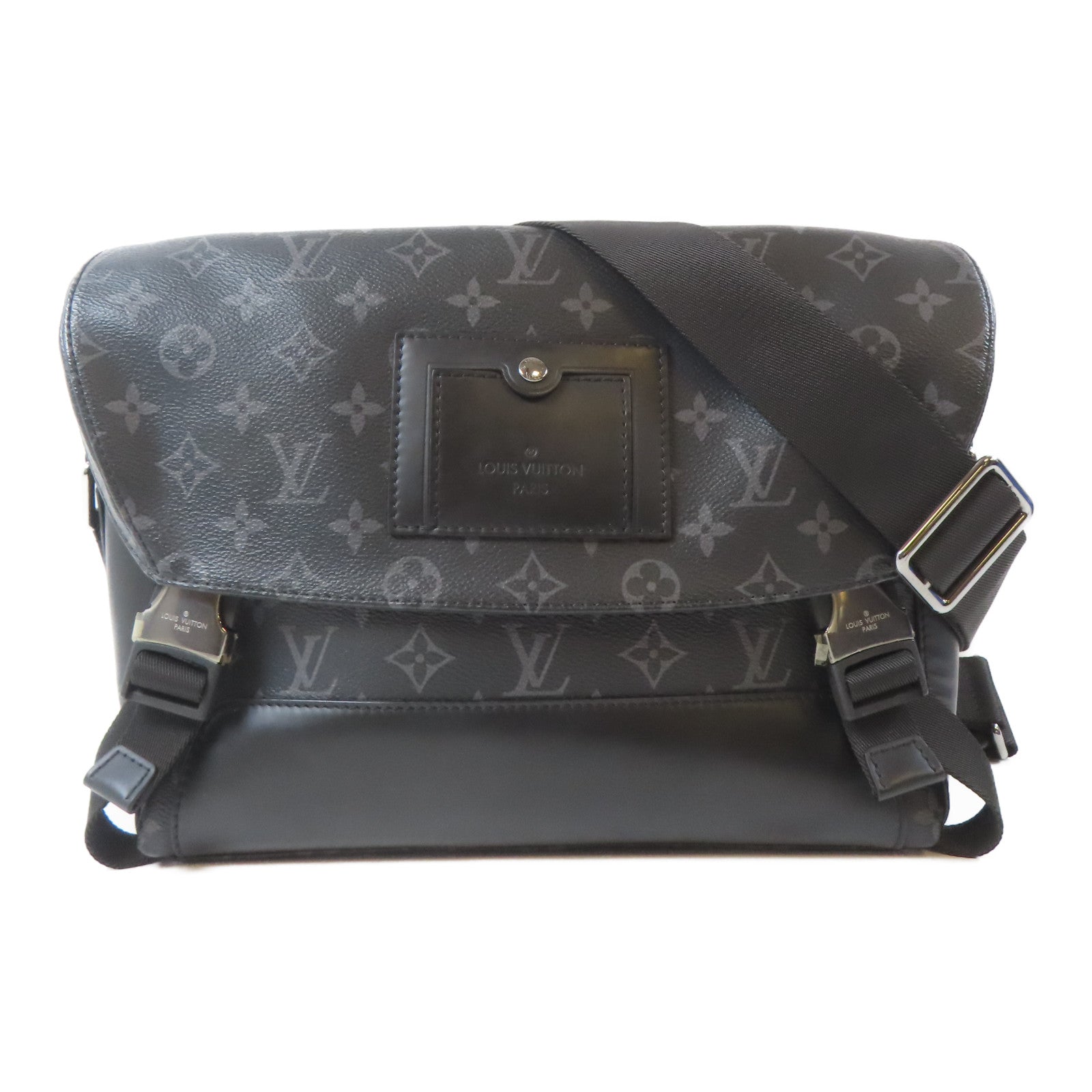 LOUIS VUITTON Monogram Eclipse Messenger PM Voyager銀扣肩背袋黑色
