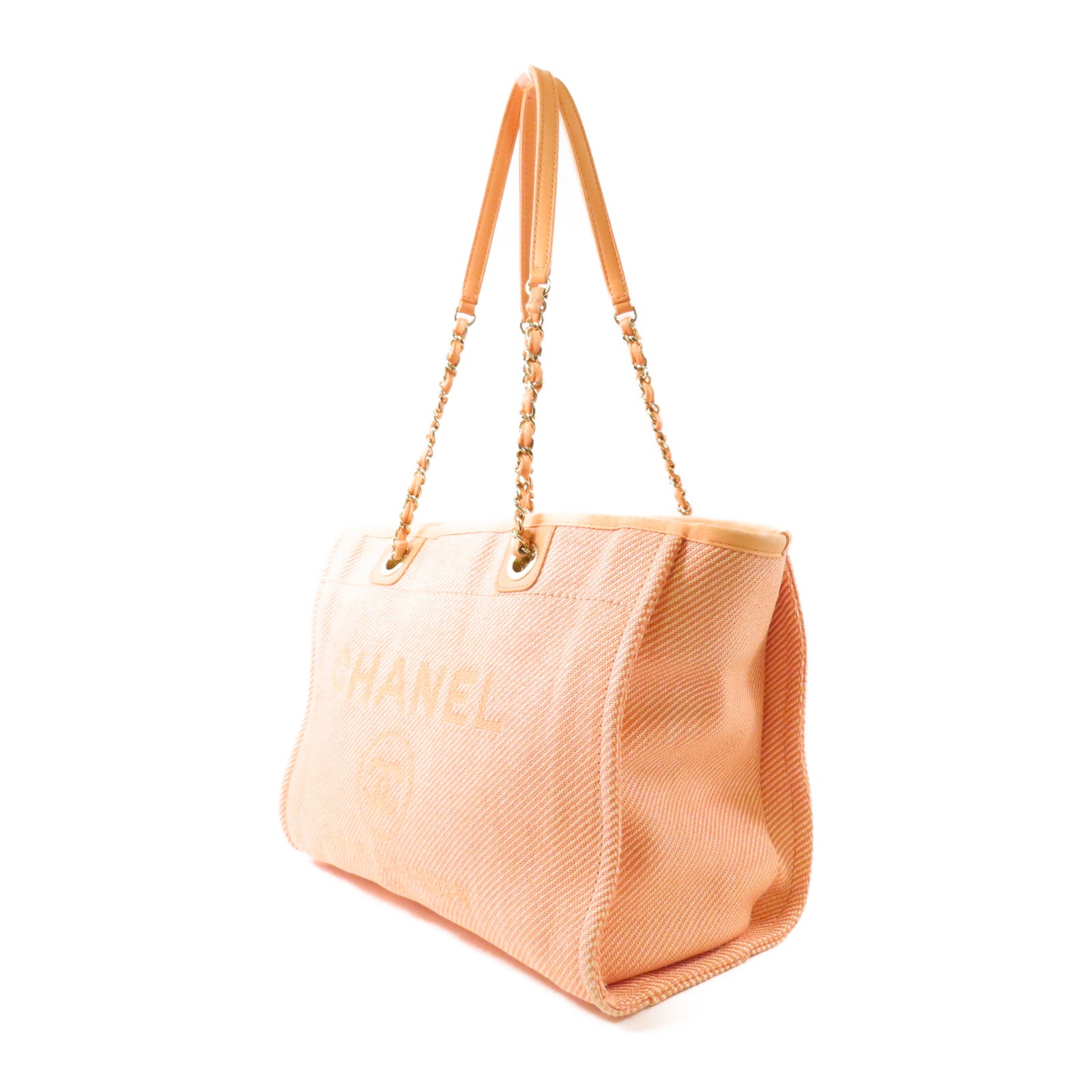 CHANEL 帆布Deauville Tote銀扣鏈帶肩背袋