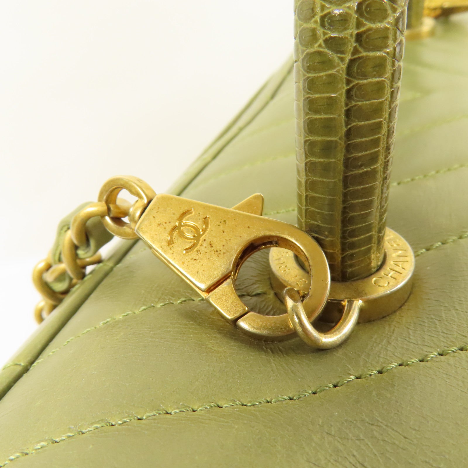 CHANEL 牛皮皮革/蜥蝪皮革Coco Handle Large金扣鏈帶手挽肩背兩用袋