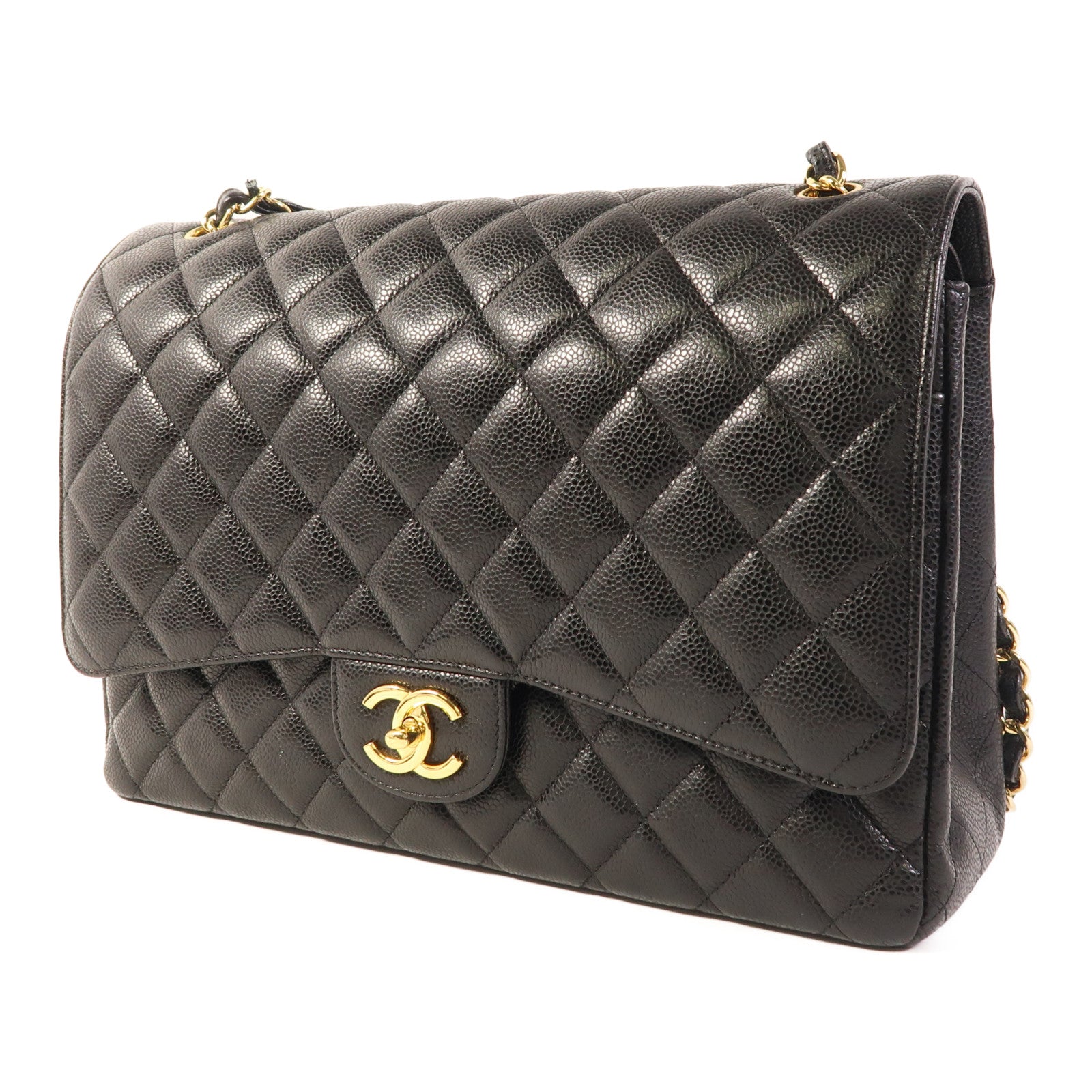 CHANEL 牛皮皮革Maxi Classic金扣鏈帶肩背袋