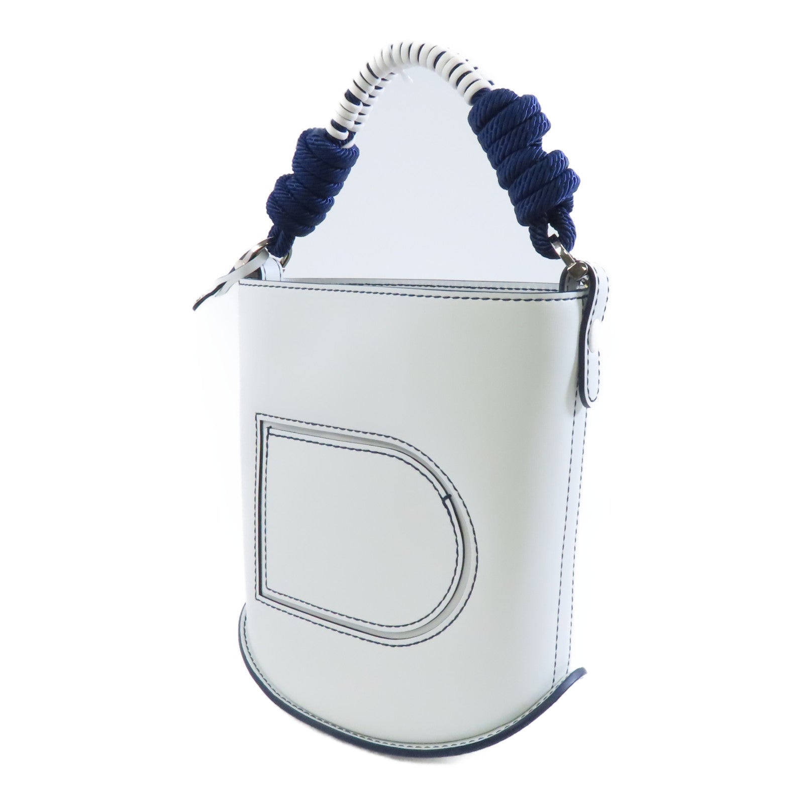 SELECTION 牛皮皮革Pin Mini Bucket Saling銀扣手挽袋白色