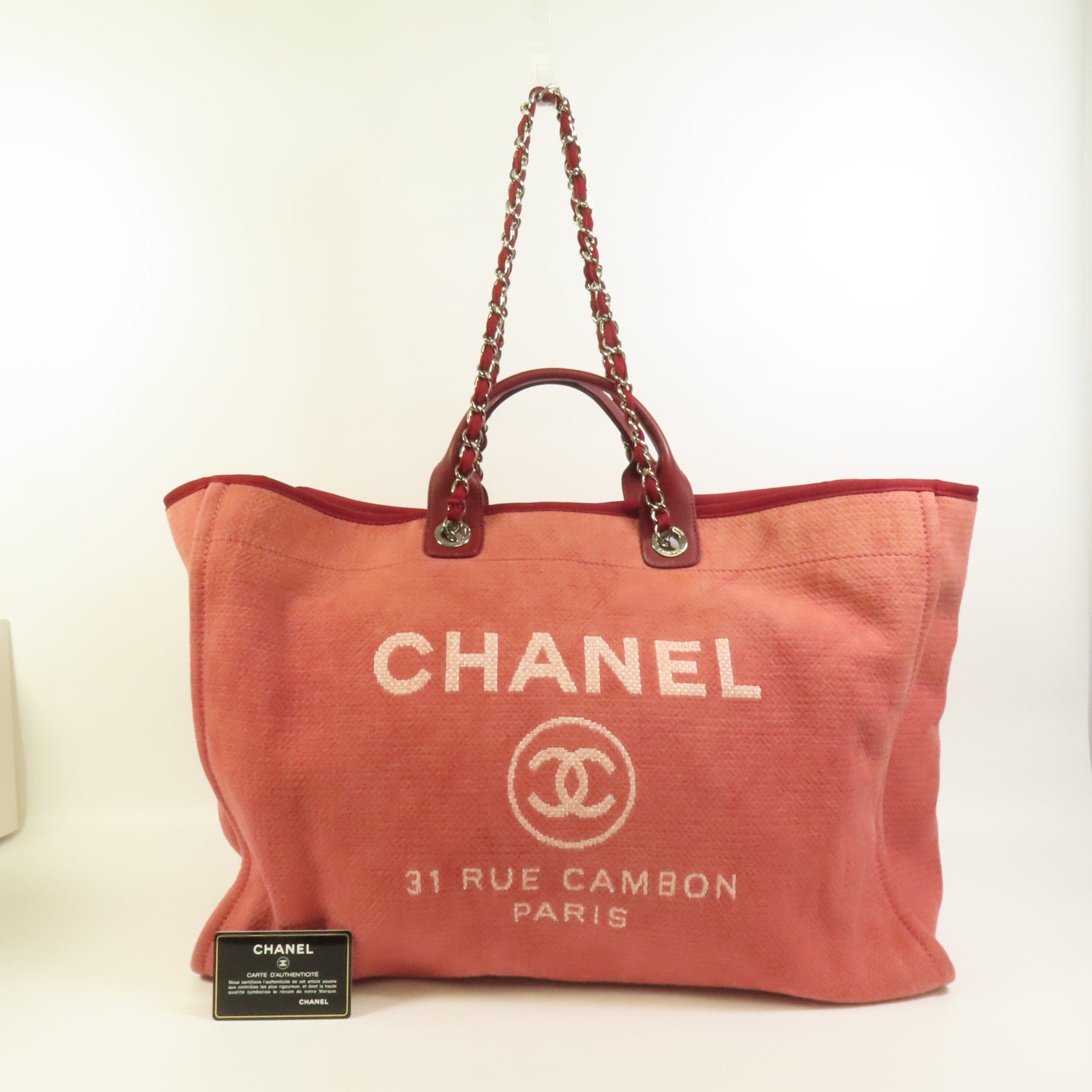 CHANEL 帆布Deauville Tote Extra Large銀扣手挽肩背兩用袋