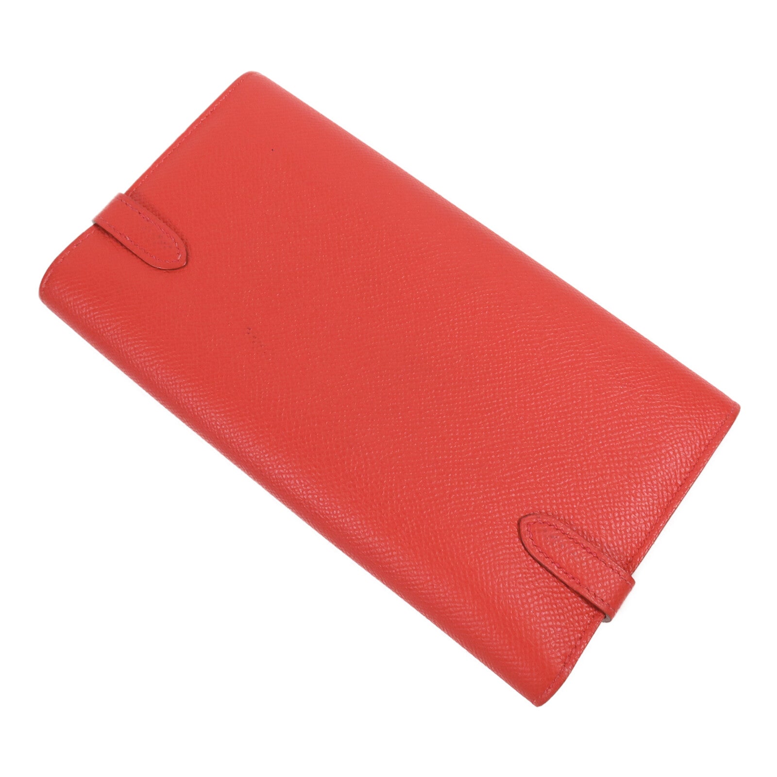 HERMES Epsom皮革Kelly Long Wallet銀扣長錢包Rouge Casaque